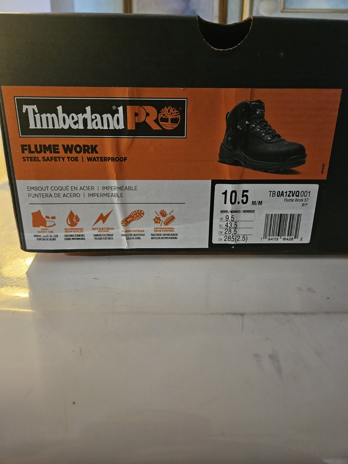 Timberland Pro Flume Steel Toe Work Boot, Waterproof, Size 10.5 Black