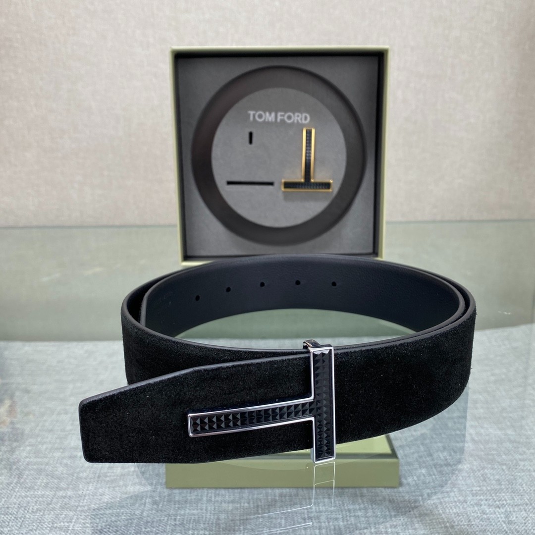 Tom Ford Handmade Double-Buckle Reversible Belt Black/Black 3.8cm/1.50″