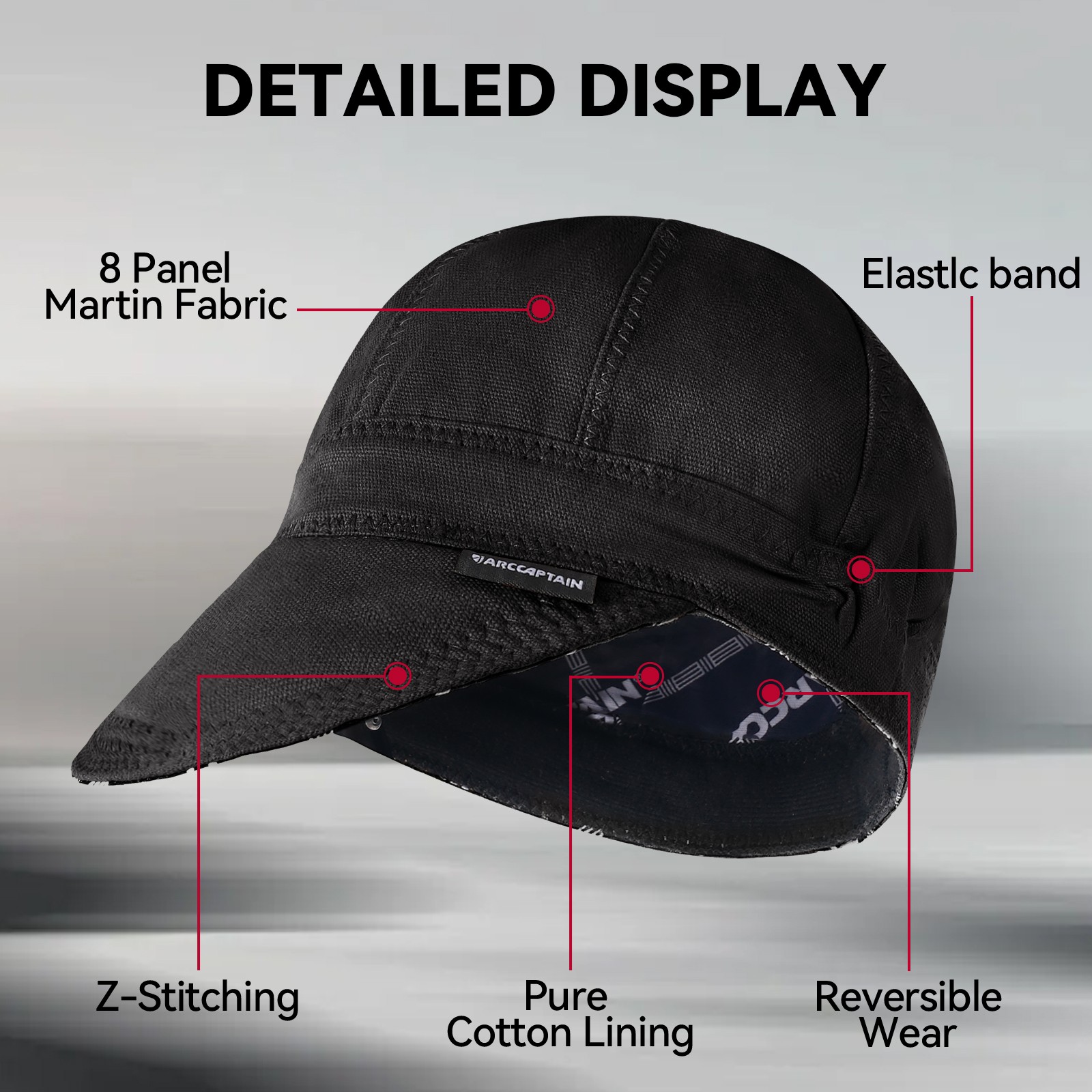 ARCCAPTAIN Welding Cap Reversible Welder Hat with Elastic Retractable Band Black