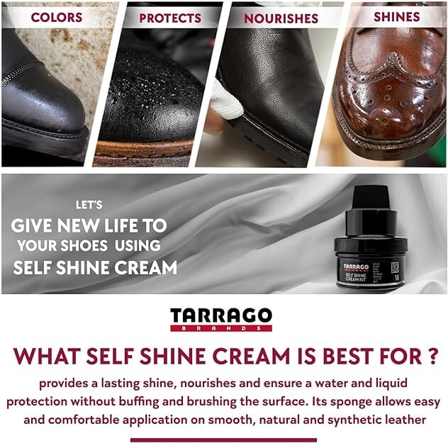 Tarrago Shoe Shine Cream Self Liquid Polish Kit Leather 50 ml jar (1.76oz) BLACK
