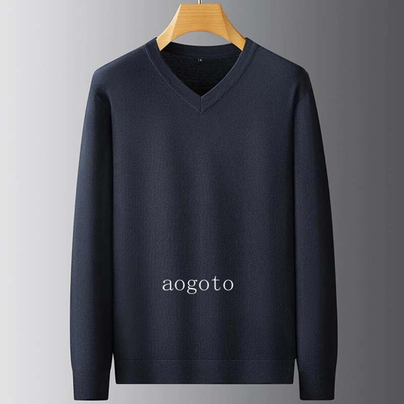 Autumn Winter V-Neck Sweater Men Soft Warm Cashmere Pullover Mens Sweaters