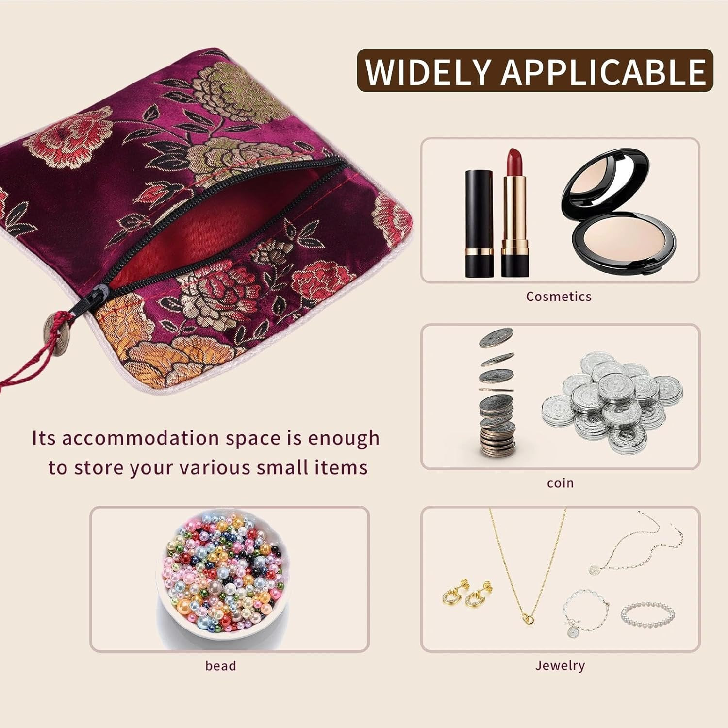 24Pc Chinese Silk Brocade Coin Purse Embroider Jewelry Bag Zipper Wallet Pouch
