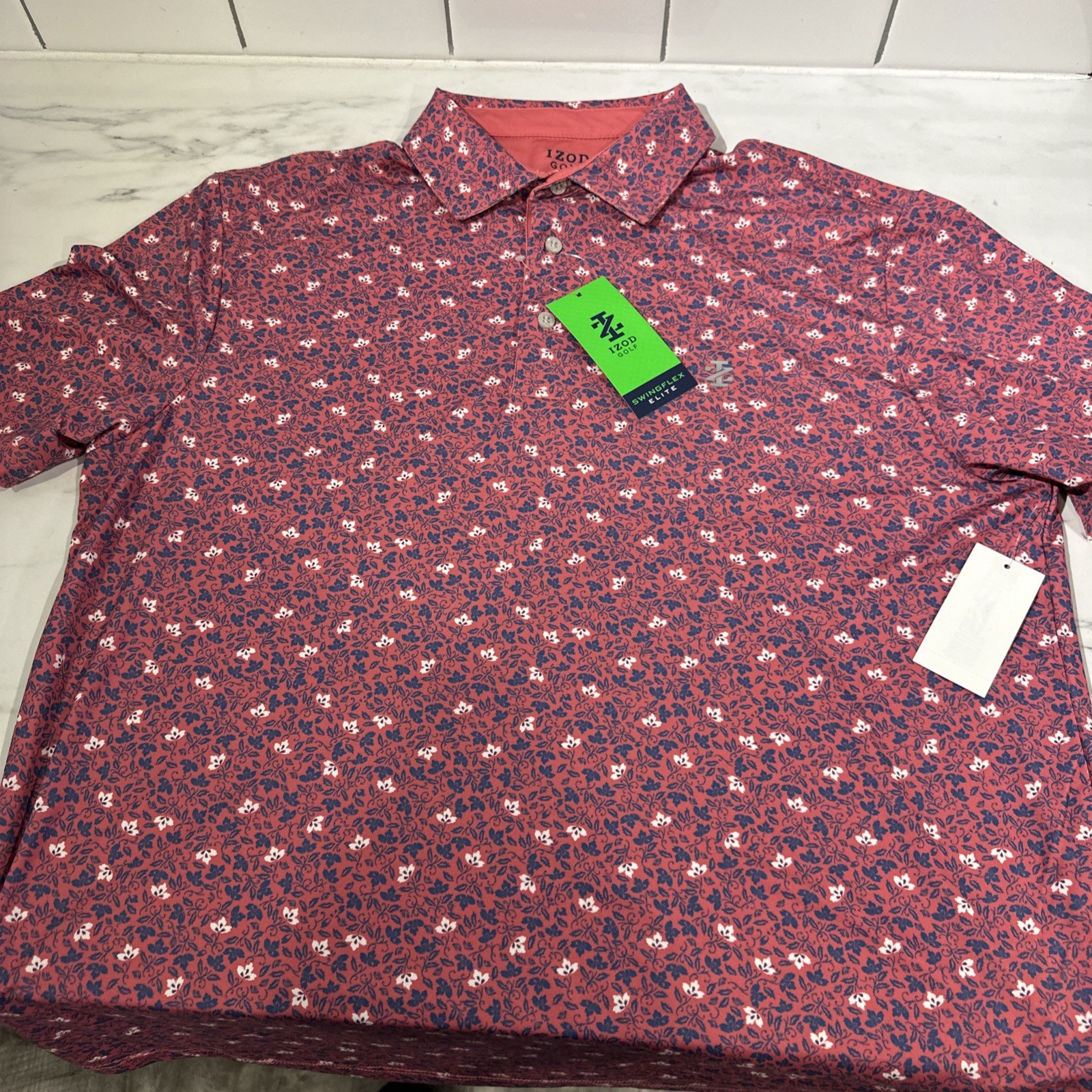 IZOD Golf Swingflex Elite Performance Golf Polo Shirt Golf Print Men M UPF 50