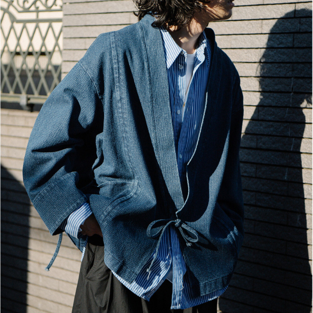 Unisex Adult Casual Denim Kimono Cardigan Jacket Loose Haori Outwear Coat Summer