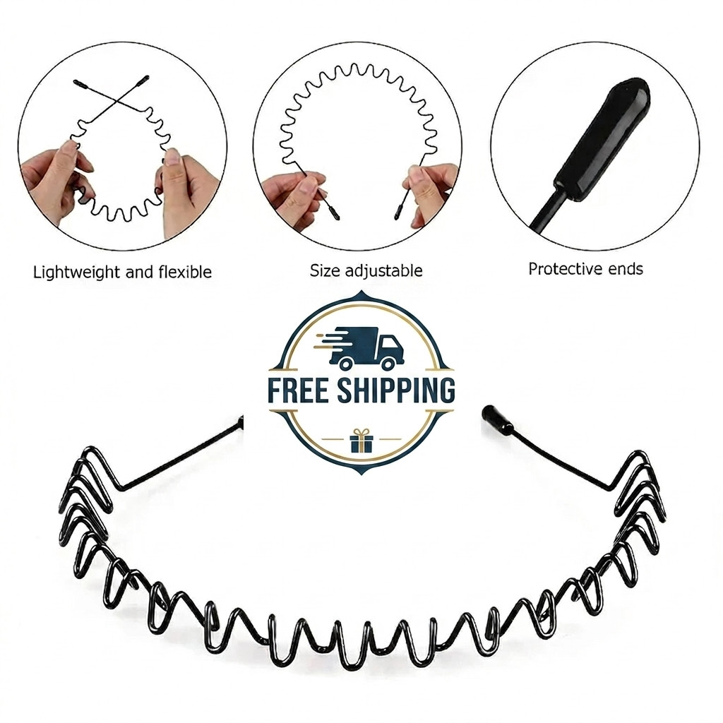 6Pcs Metal Hair Headband Wave Style Hoop Band Comb Sports Hairband Men Women