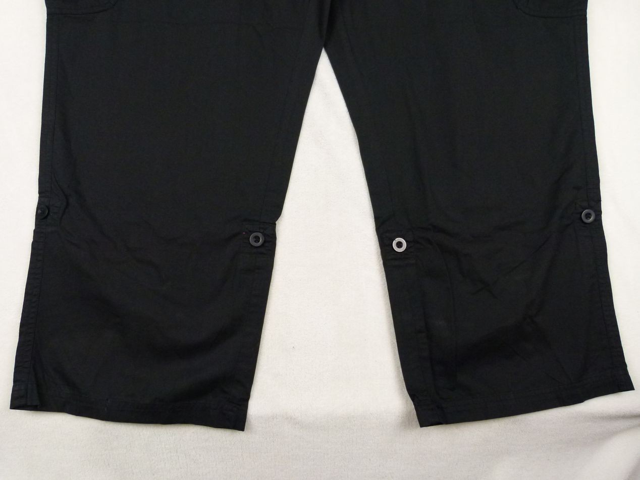 Woman Within Women’s 28W 48×30 Black Solid Cargo Cotton Capri Pants Drawstring