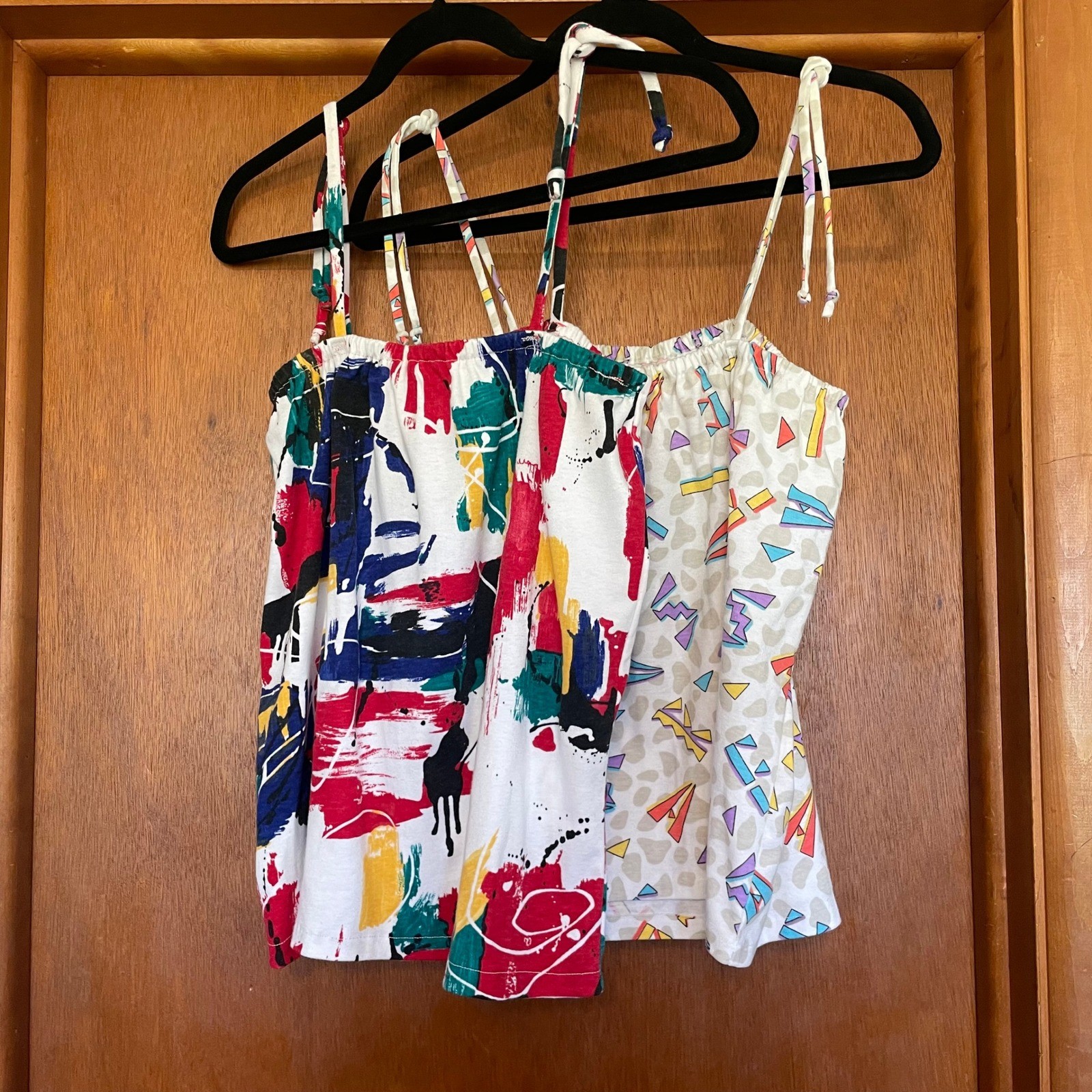 VTG 80s-90s Cami Tank Top Lot Paint Splatter Memphis Geometric Triangles Retro