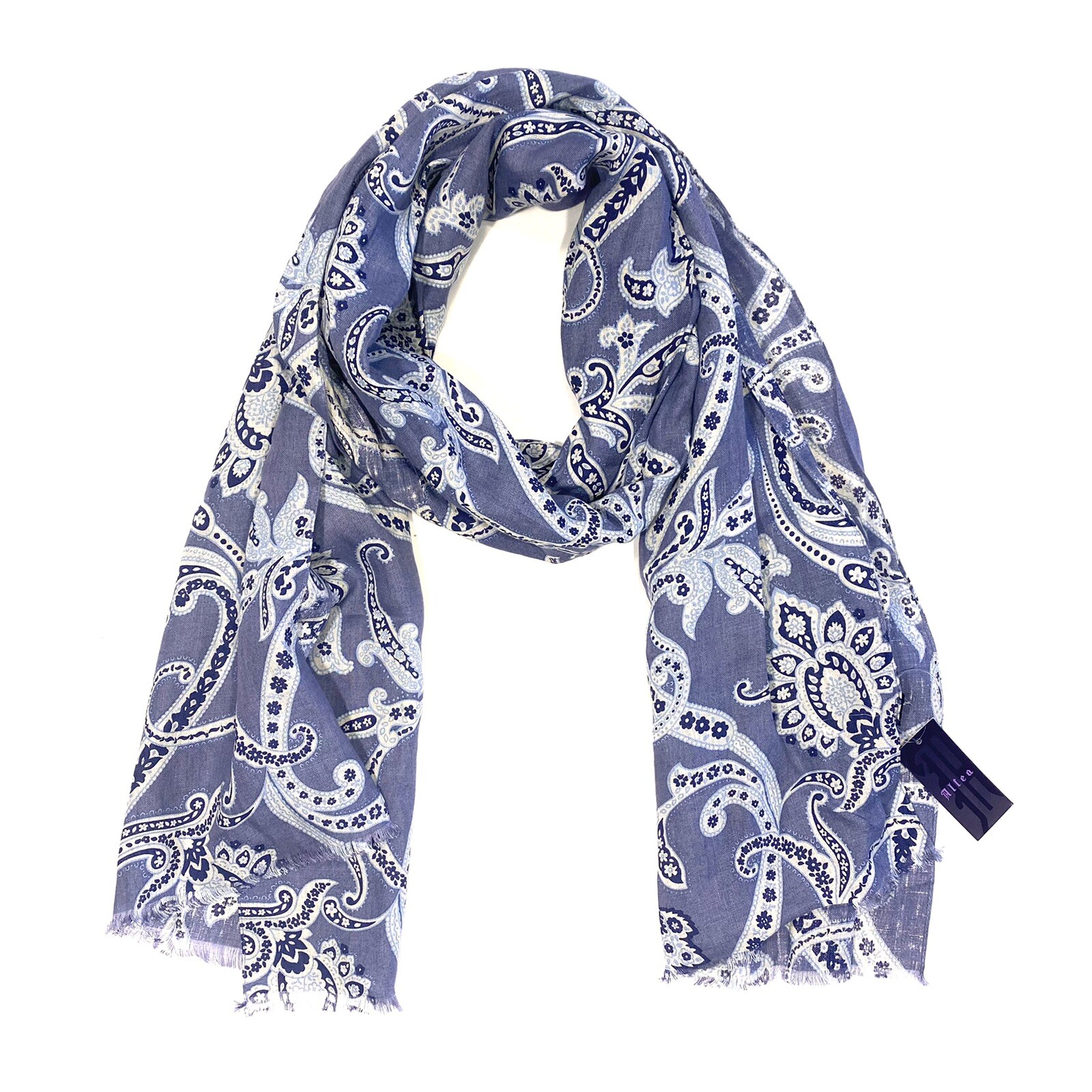 ALTEA Womens Linen Paisley Lightweight Scarf Lavender Blue (MSRP $145)