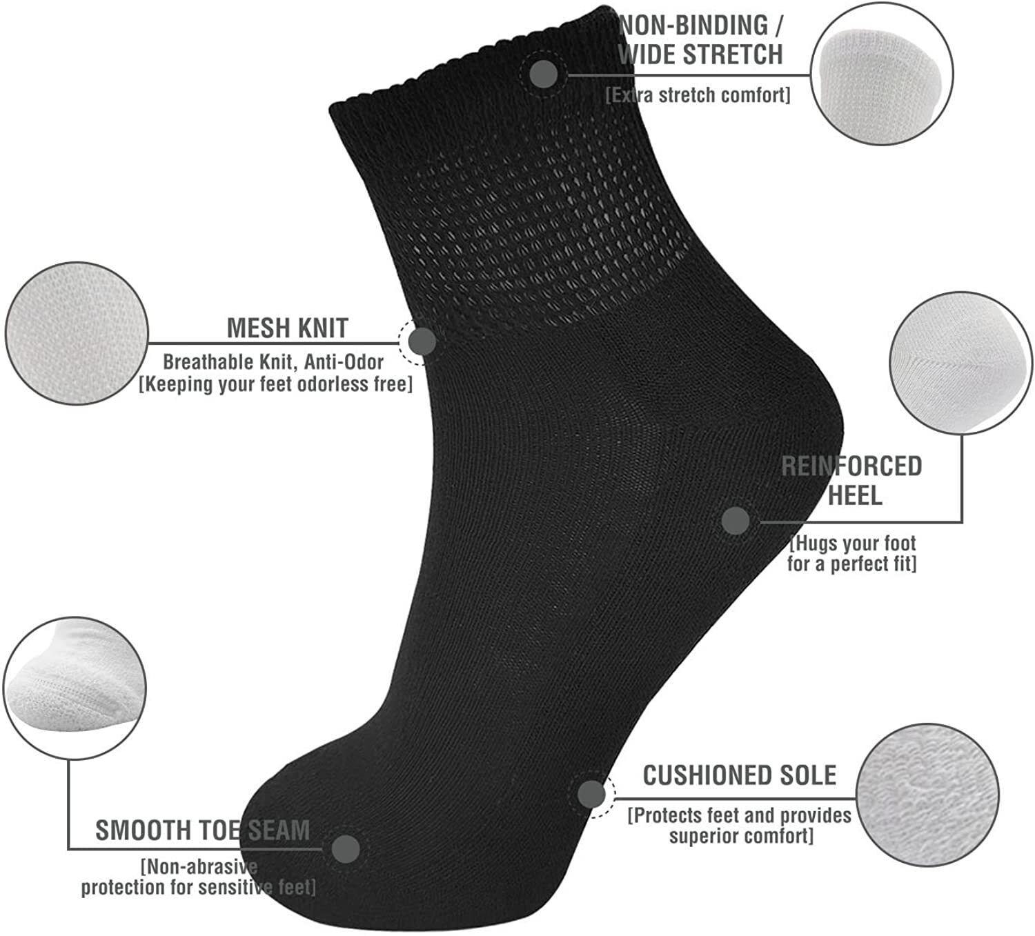 3-12 Pairs Mens Circulatory Diabetic Health Ankle Quarter Cotton Socks Size 9-15