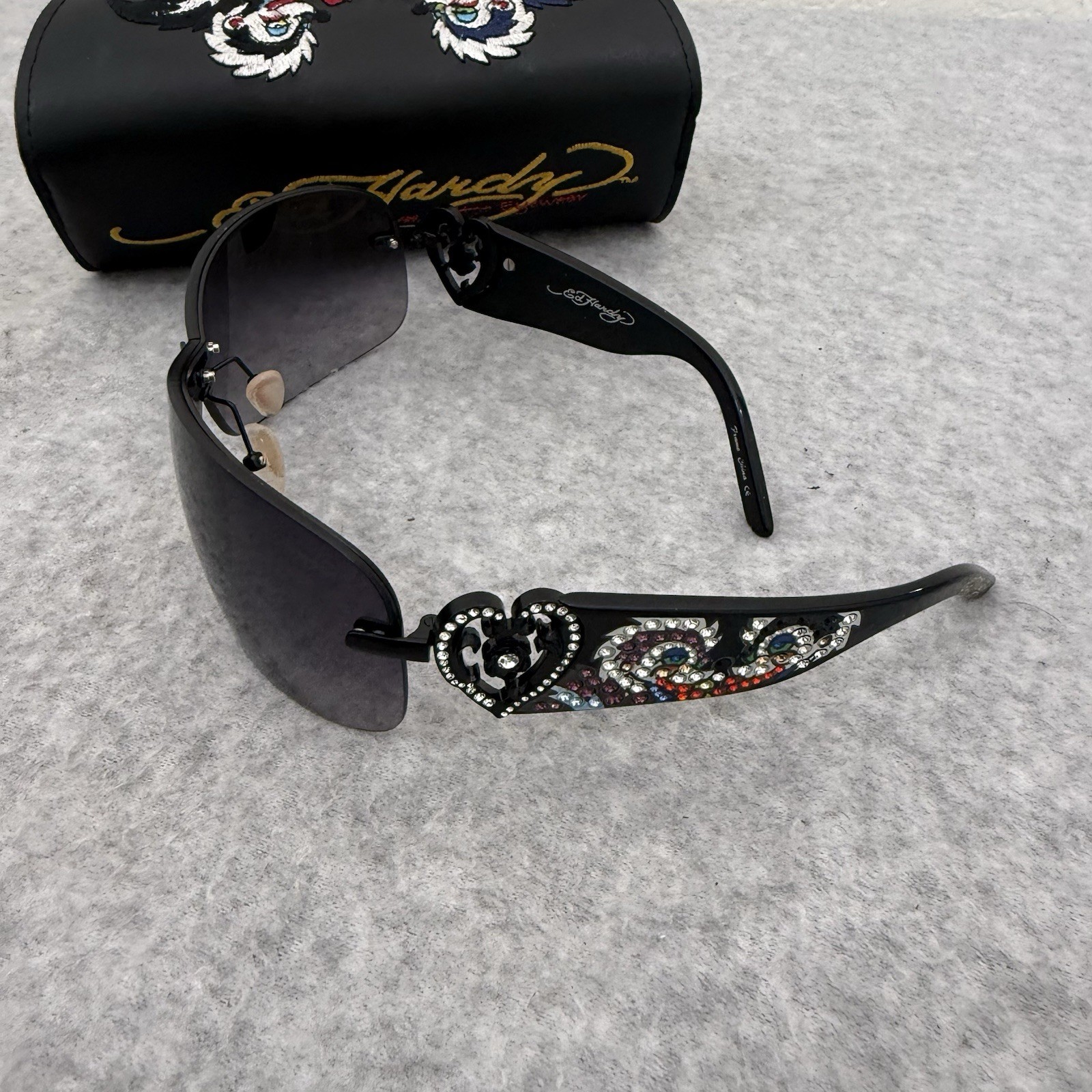Ed Hardy Sunglasses EHS-031 Skunk Black Rhinestone Glasses With Case