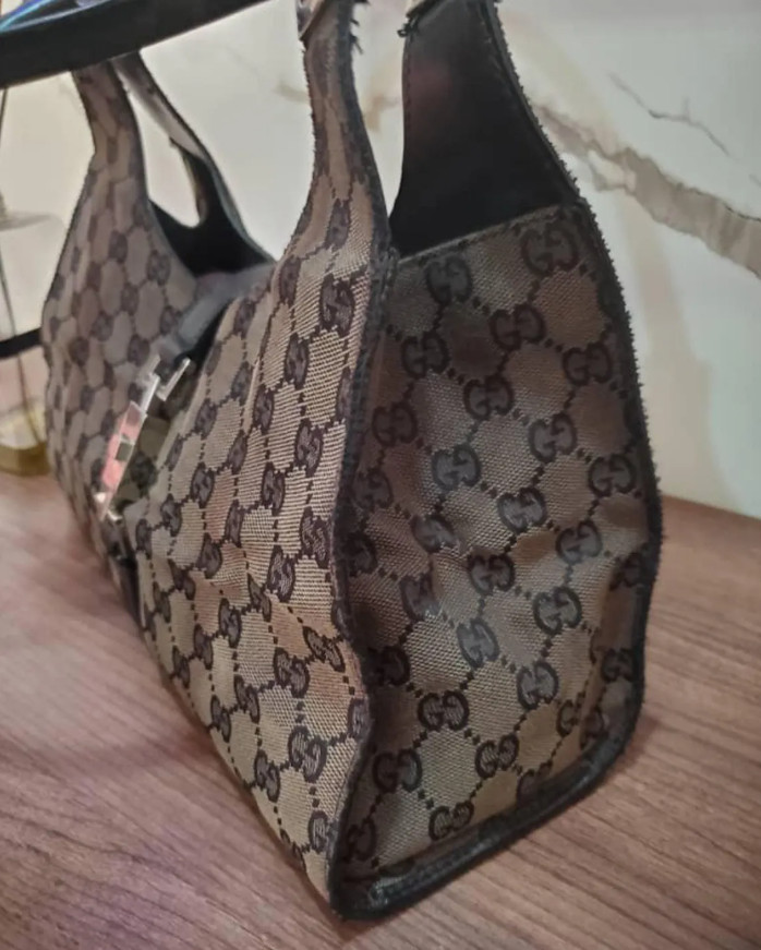 Vintage(before 2007) Gucci Brown JackieGG Pattern Shoulder Bag