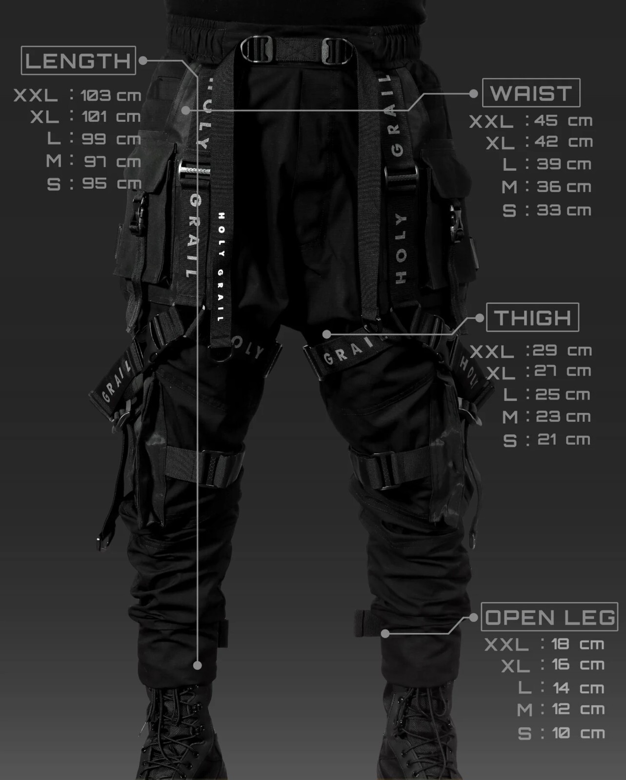 Men’s Black Streetwear Techwear Heavy Cargo Trouser Pants H-G B.L.P-04.V2/BLCK