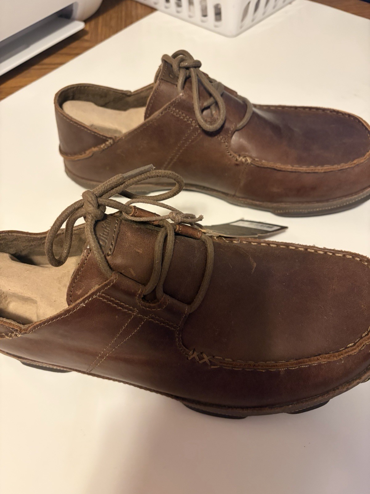 OluKai ‘Ohana Li ‘Ili Men’s Brown Leather Lace-Up Oxford Shoes US 11 EU 44