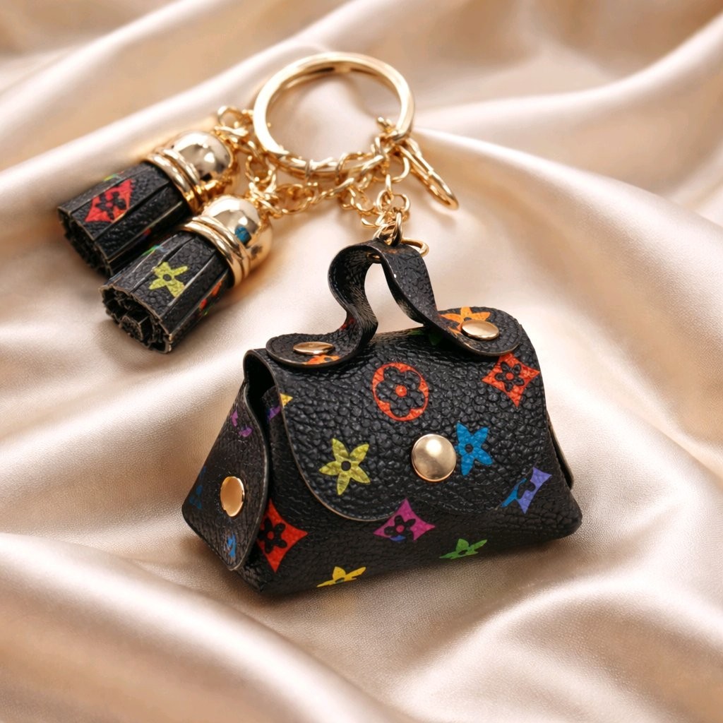 Mini Purse Key Chain Ring Bag Purse Charm Tassels Gold New Silicone & Vinyl NEW