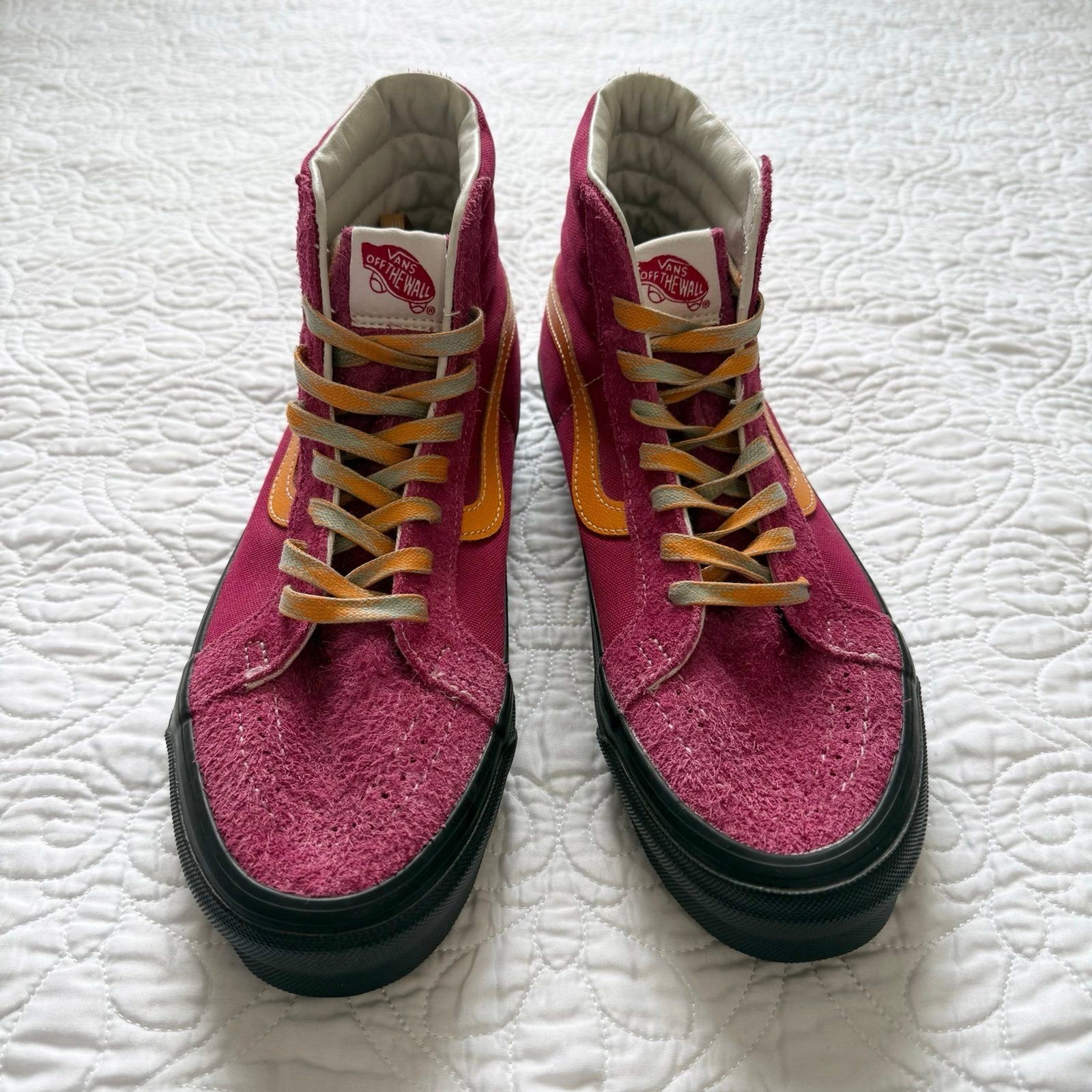 Vans Vault OG Sk8-Hi LX in Cerise and Apricot Hairy Suede Size 10.5 W / 9 M