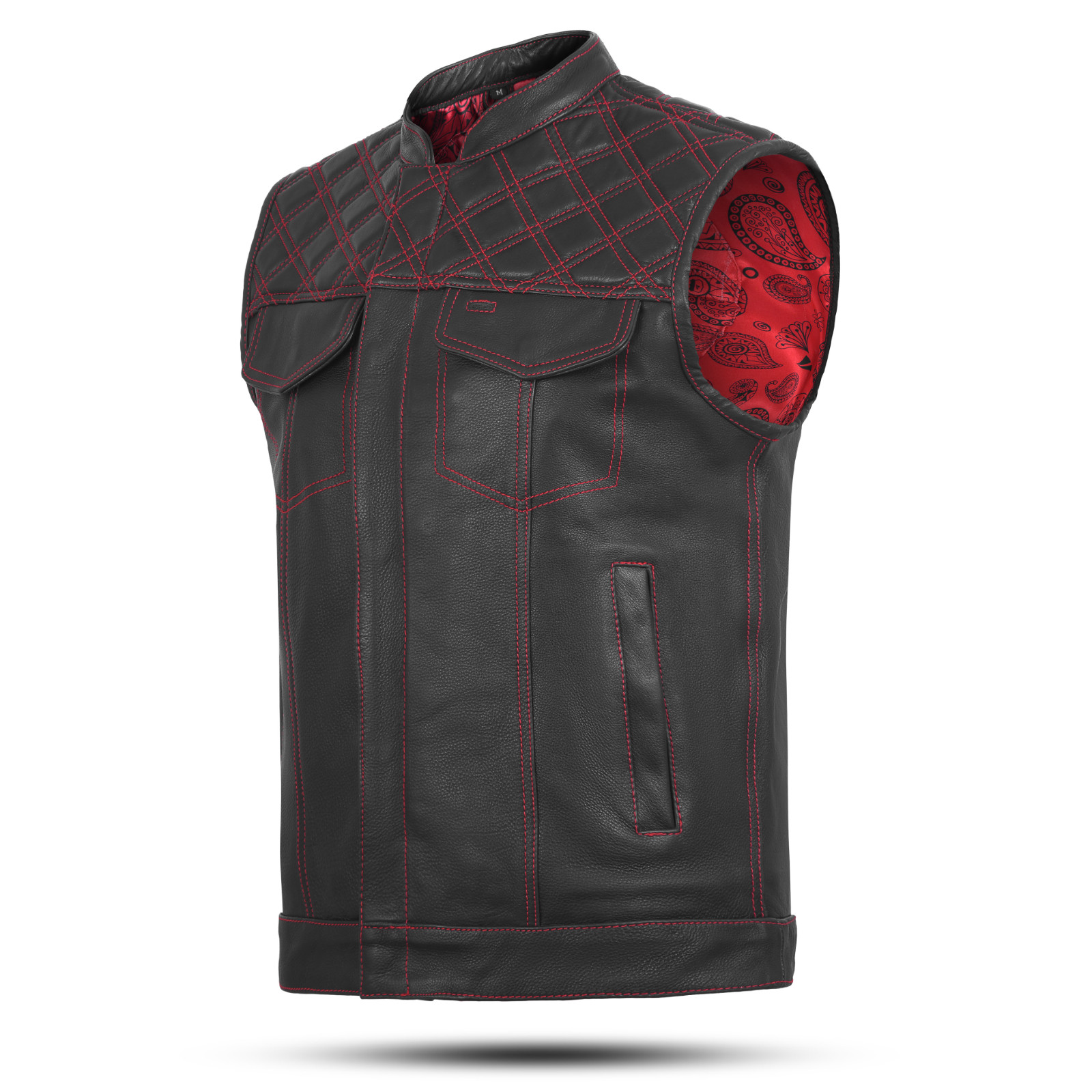 RED black men cross stich vest , HL11693SPTRED black men ,USA stock leather vest