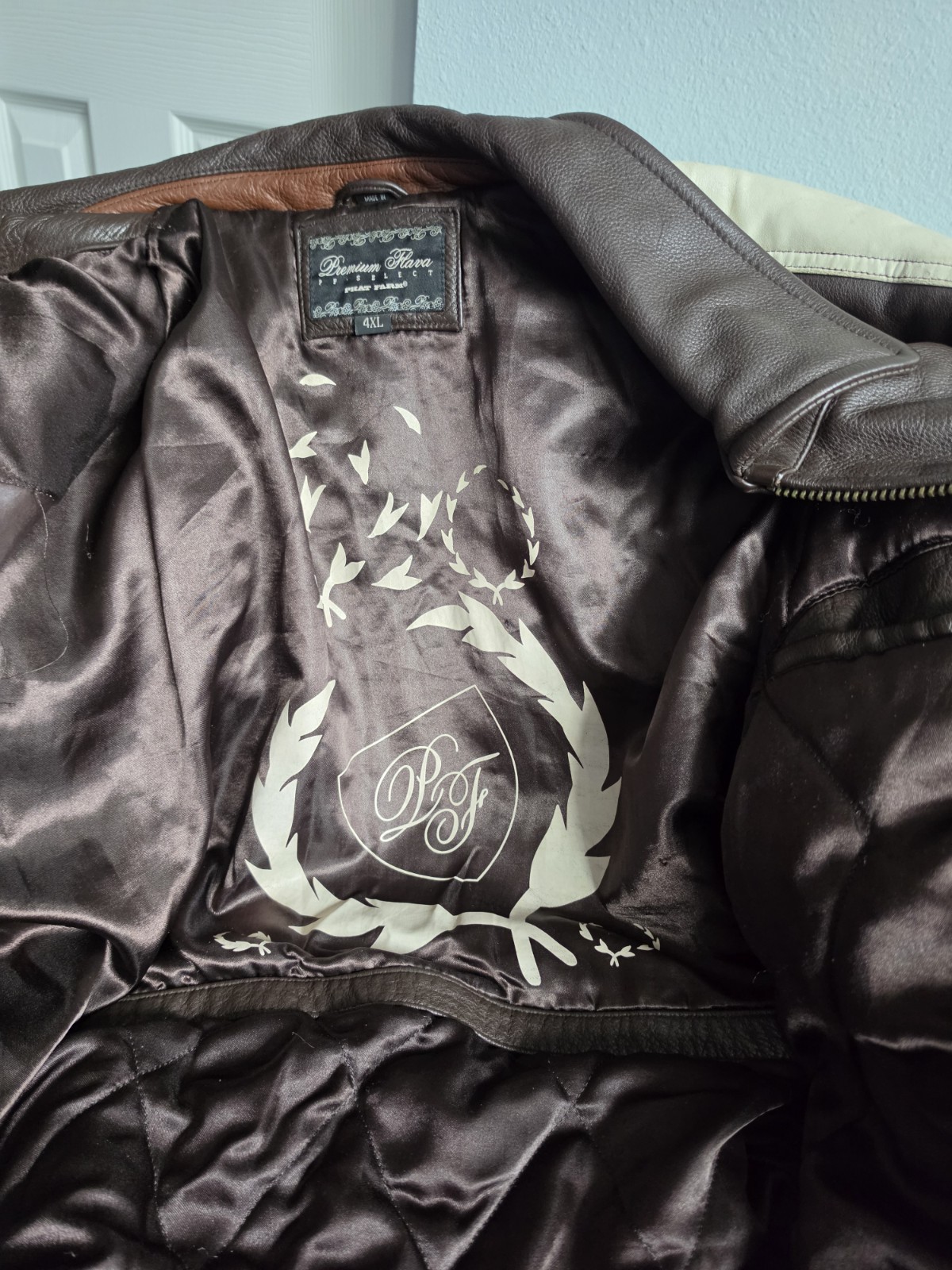 Phat Farm Premium Flava Select Mens Brown Leather Jacket 4XL