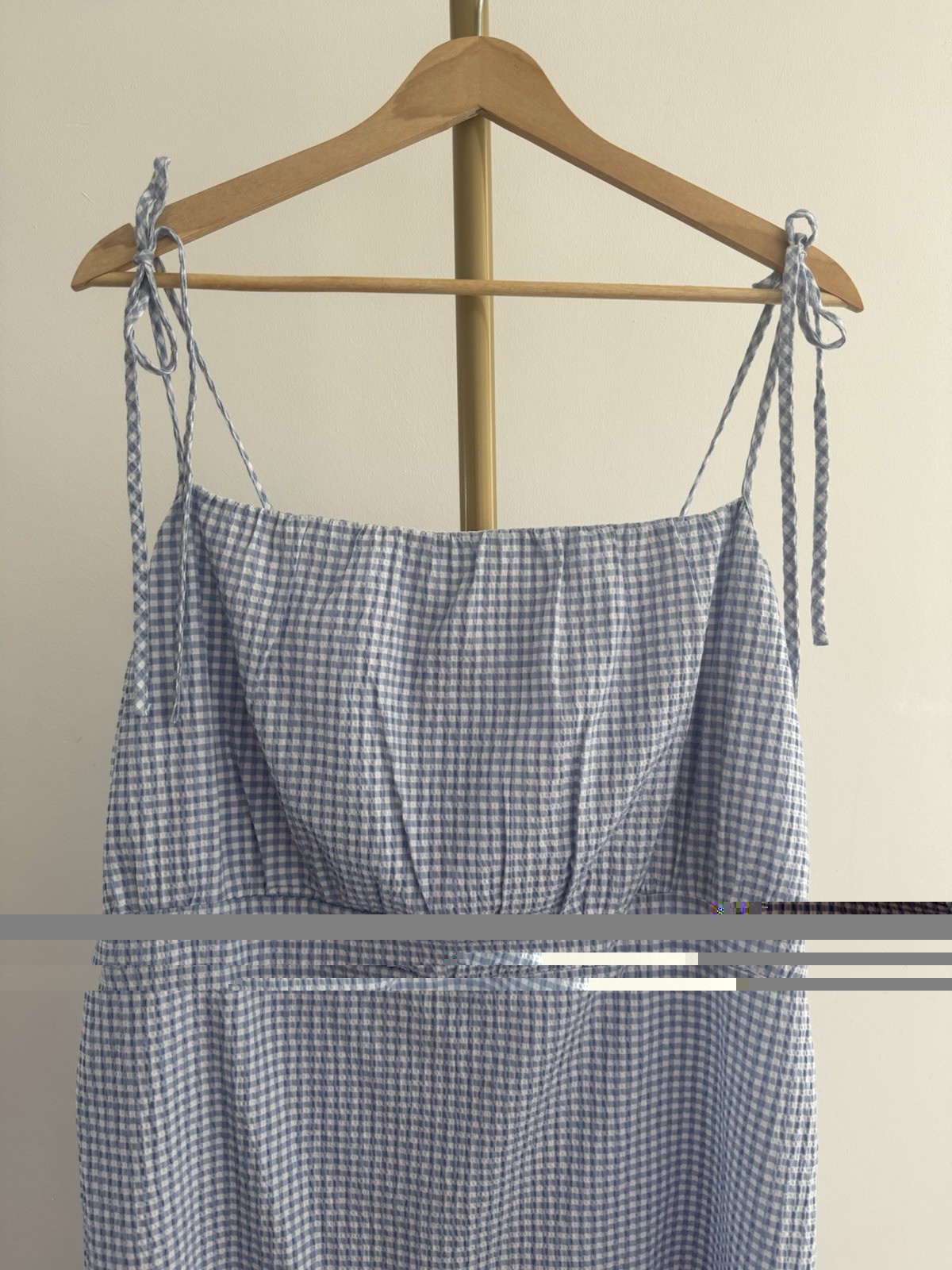 Primark Light Blue Gingham Summer Dress UK 20 Tie Strap Side Zip Lightweight