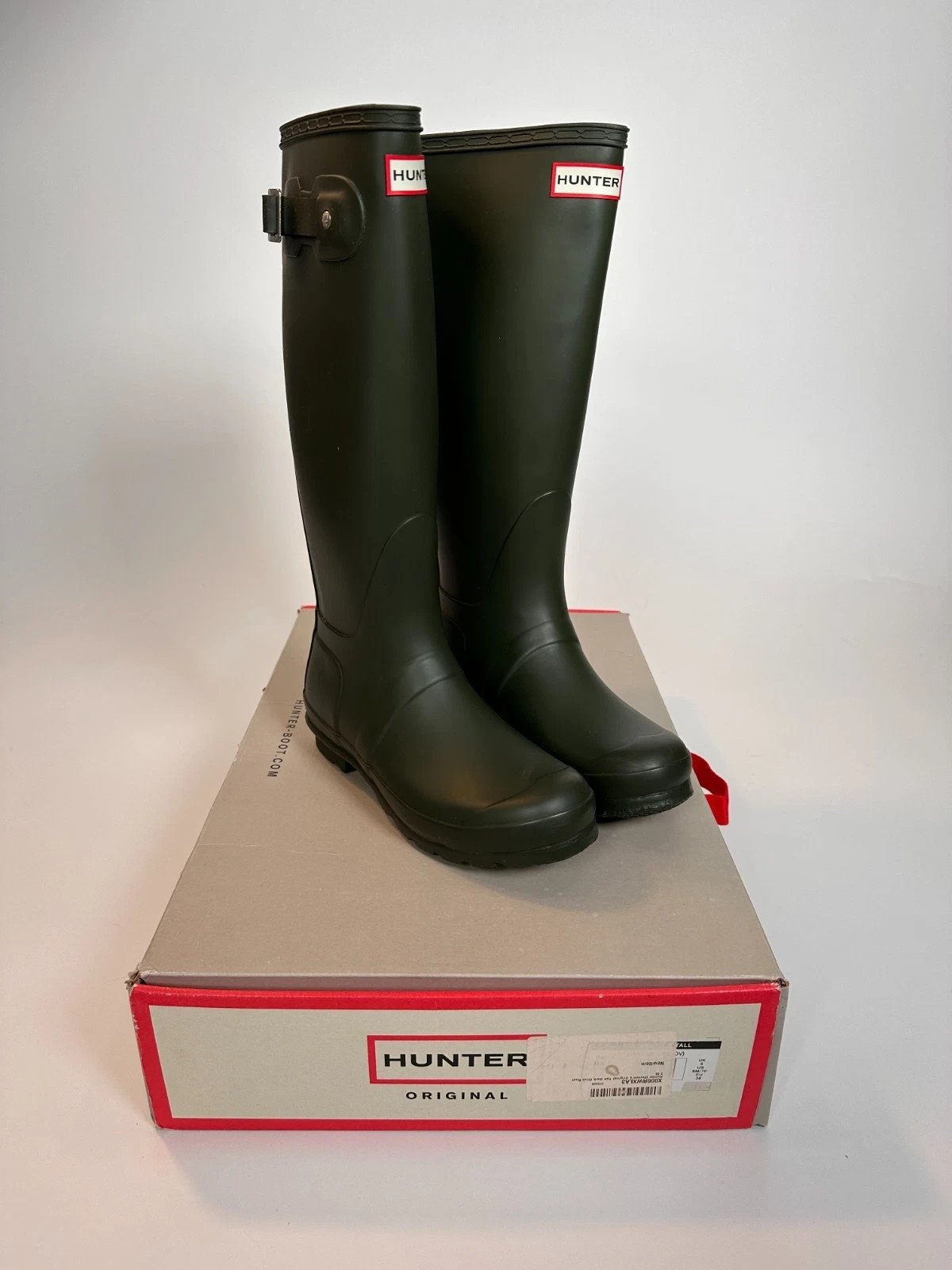 Womens Hunter Original Tall Rain Boots Dark Olive Size 8 New in Original Box