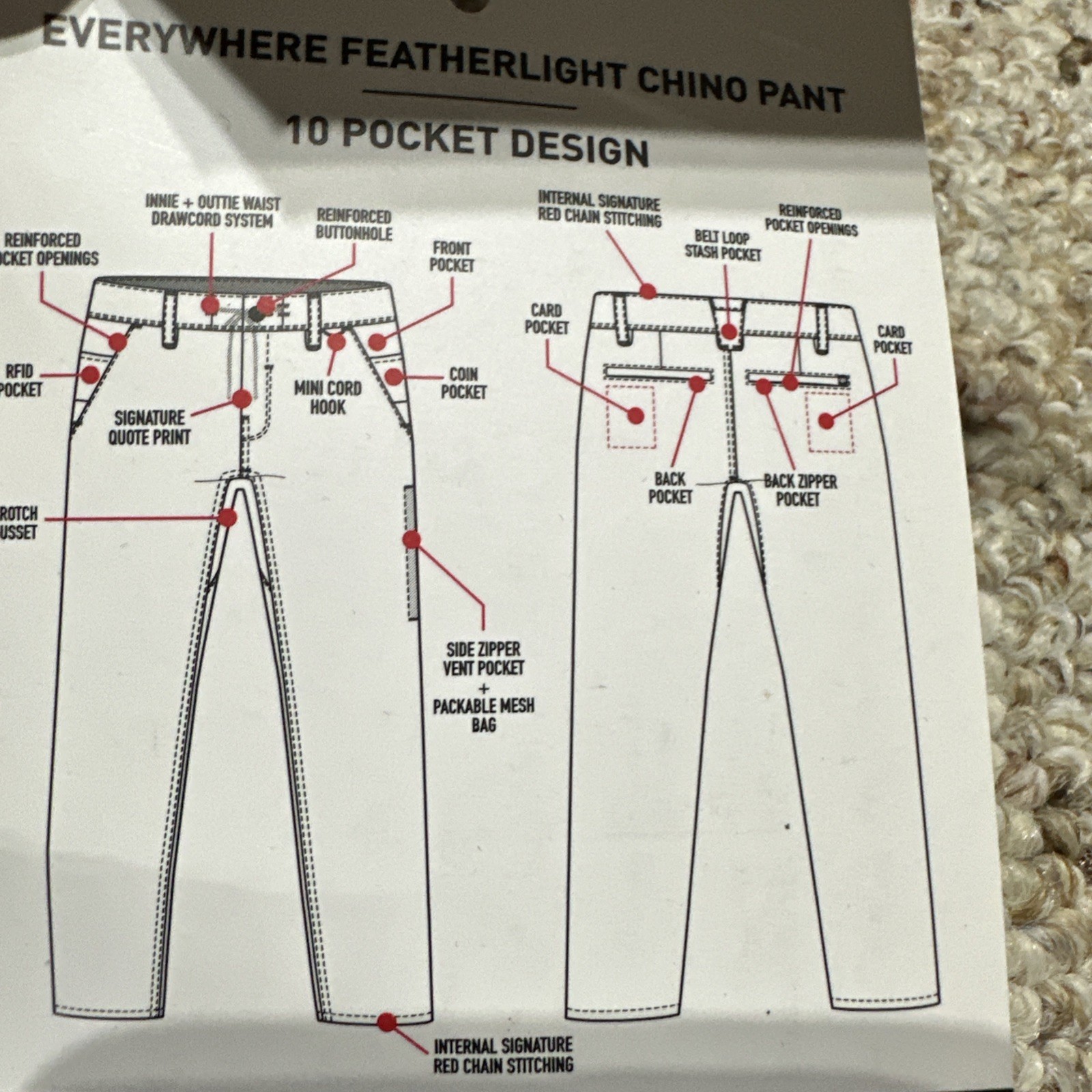 686 Everywhere Featherlight Chino Pants OXBLOOD Mens 40/34 Slim Fit NWT