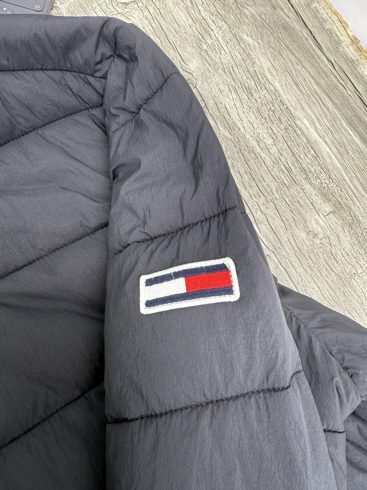 Tommy Jeans Hooded Quilted Puffer Jacket Coat Black Full Zip Lightweight Mens XL
