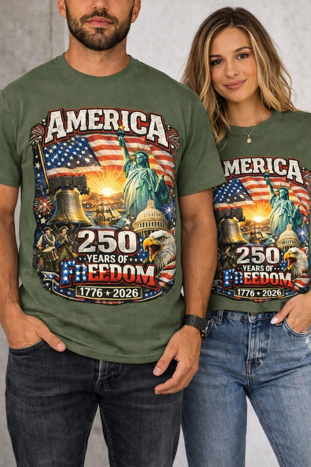 America 250 Years Freedom Shirt 1776-2026 Patriotic USA Flag July 4th Tee S-5XL