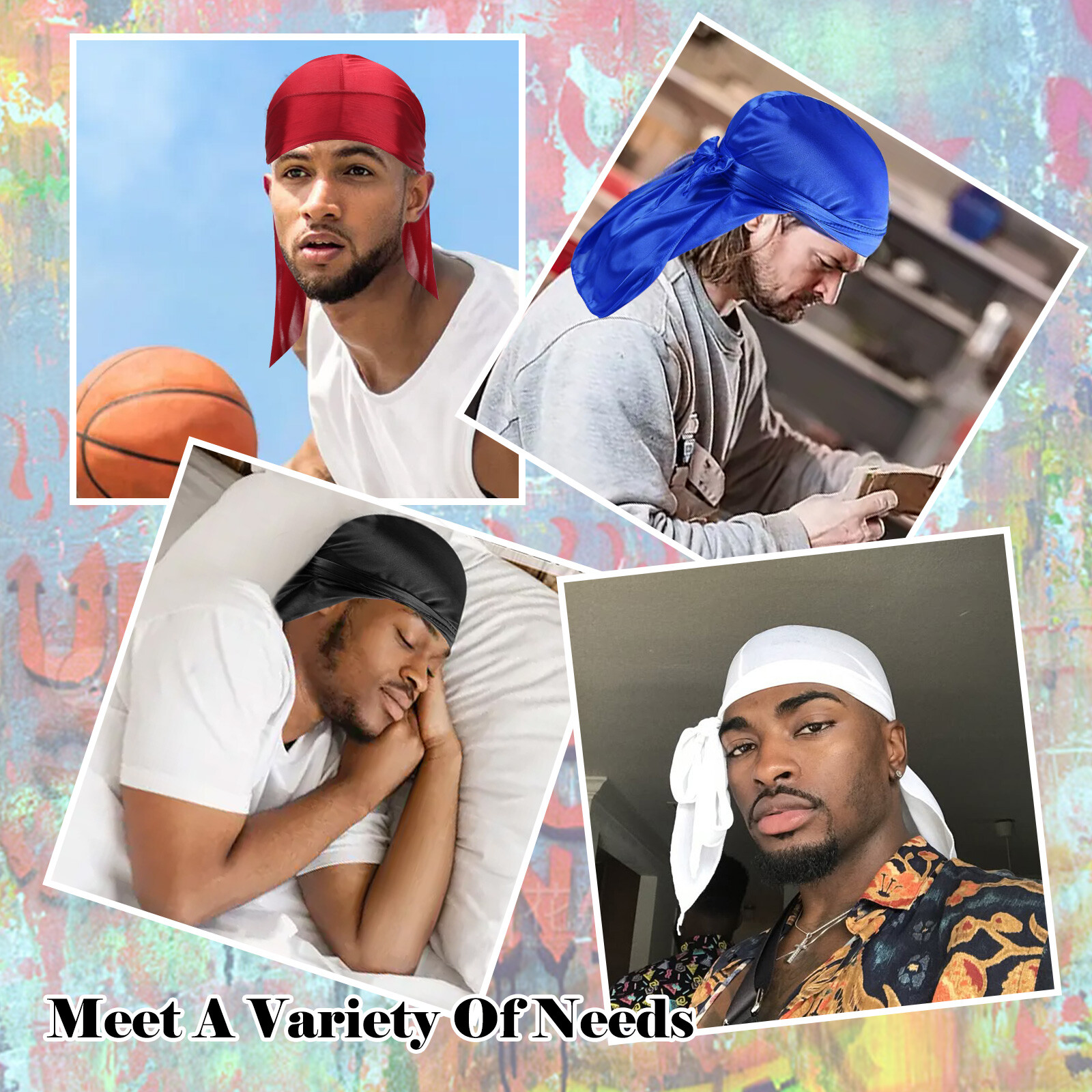 5 PCS Solid Color Universal Women’s Men’s Cooling Durag for Daily & Party Wear