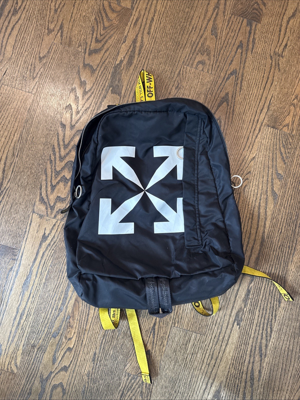 Off White Easy Backpack Cross Arrow Logo White Yellow Black Rare Virgil Abloh