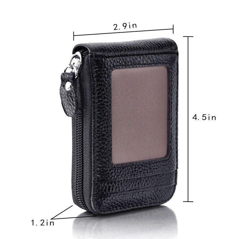 Men’s RFID Blocking Wallet Leather ID Window Card Holder with Zipper Coin Pocket