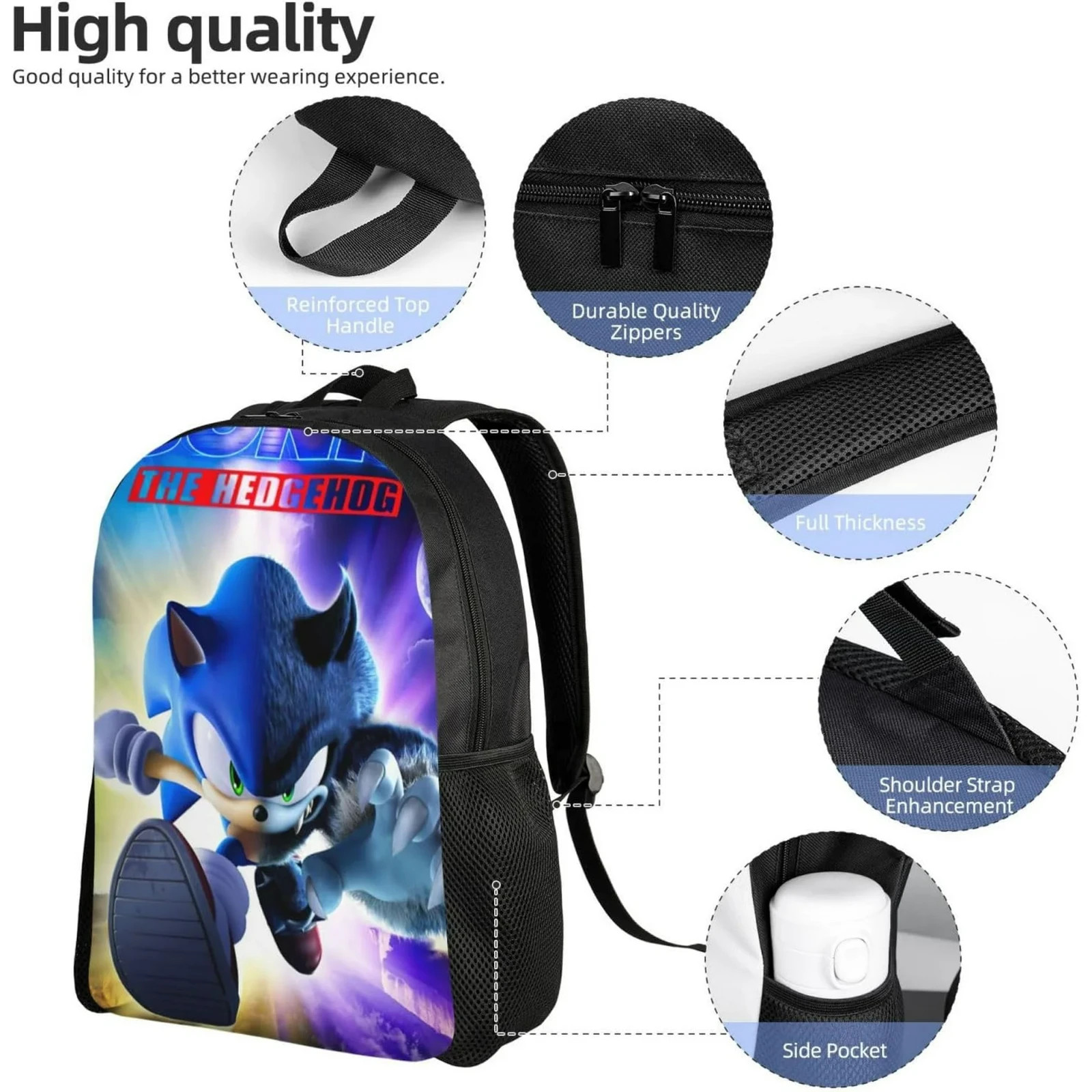Sonic the Hedgehog 16″ Large School Backpack Kids school bag cute cartoon bag