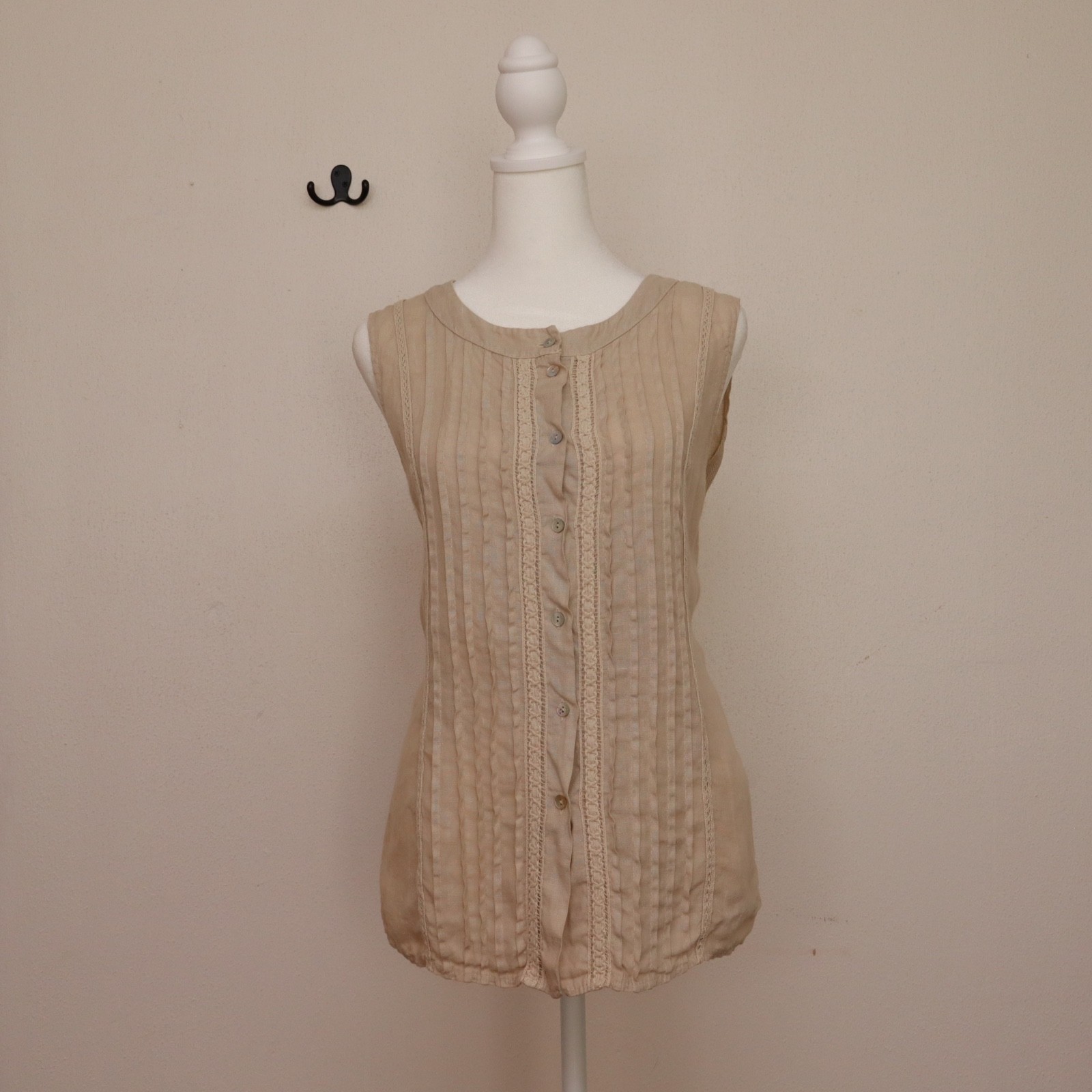 Lina Tomey Made in Italy Women’s Large Slevless Blouse 100%Linen 95%Cotton Beige