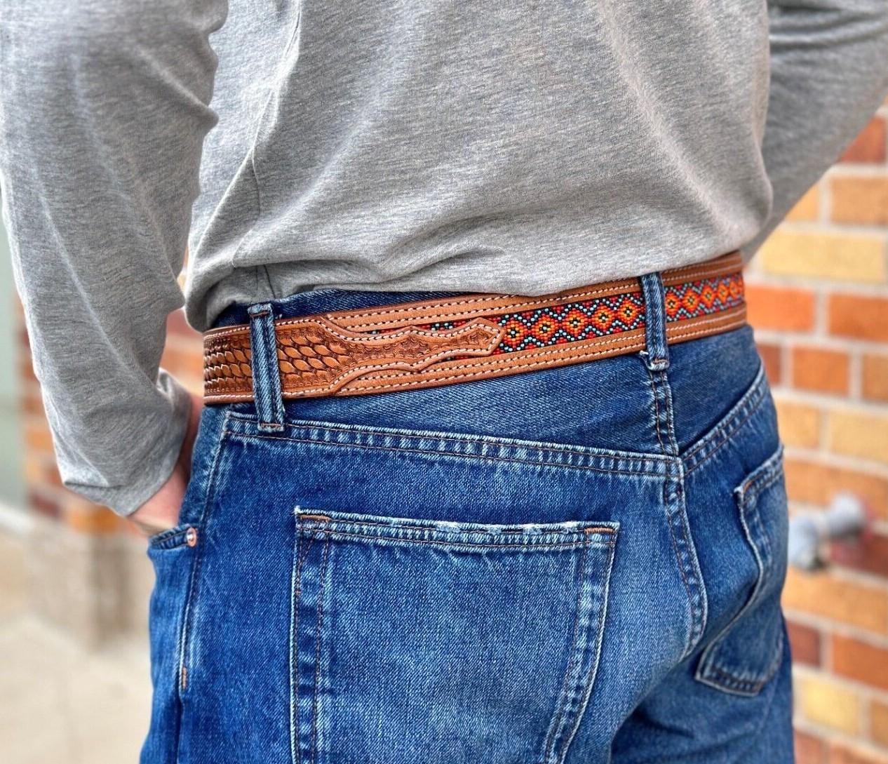 Western Belt Handmade Embossed Full Grain Leather Heavy Duty With Removal Buckle