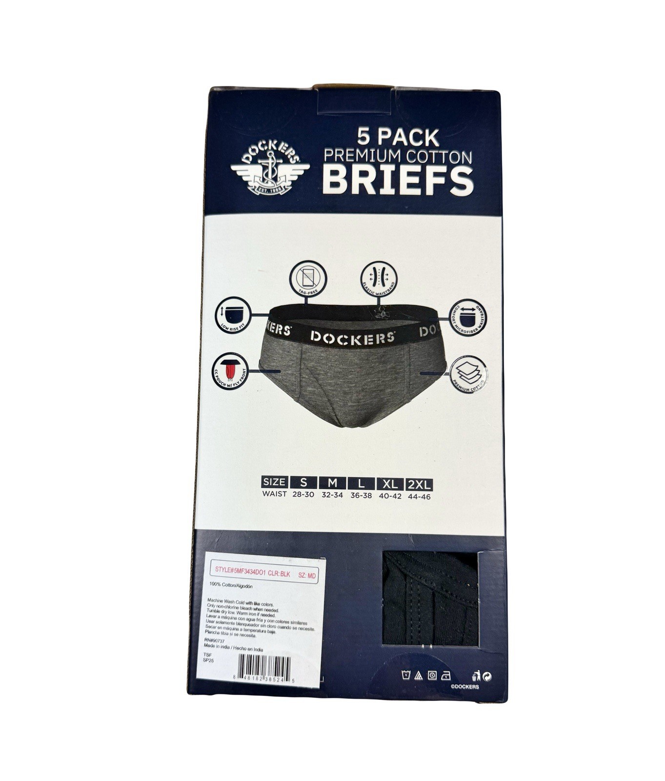 NWT Dockers. Men’s 5 Pack. Premium Cotton Fly Front Briefs. Black. MSRP $38.00