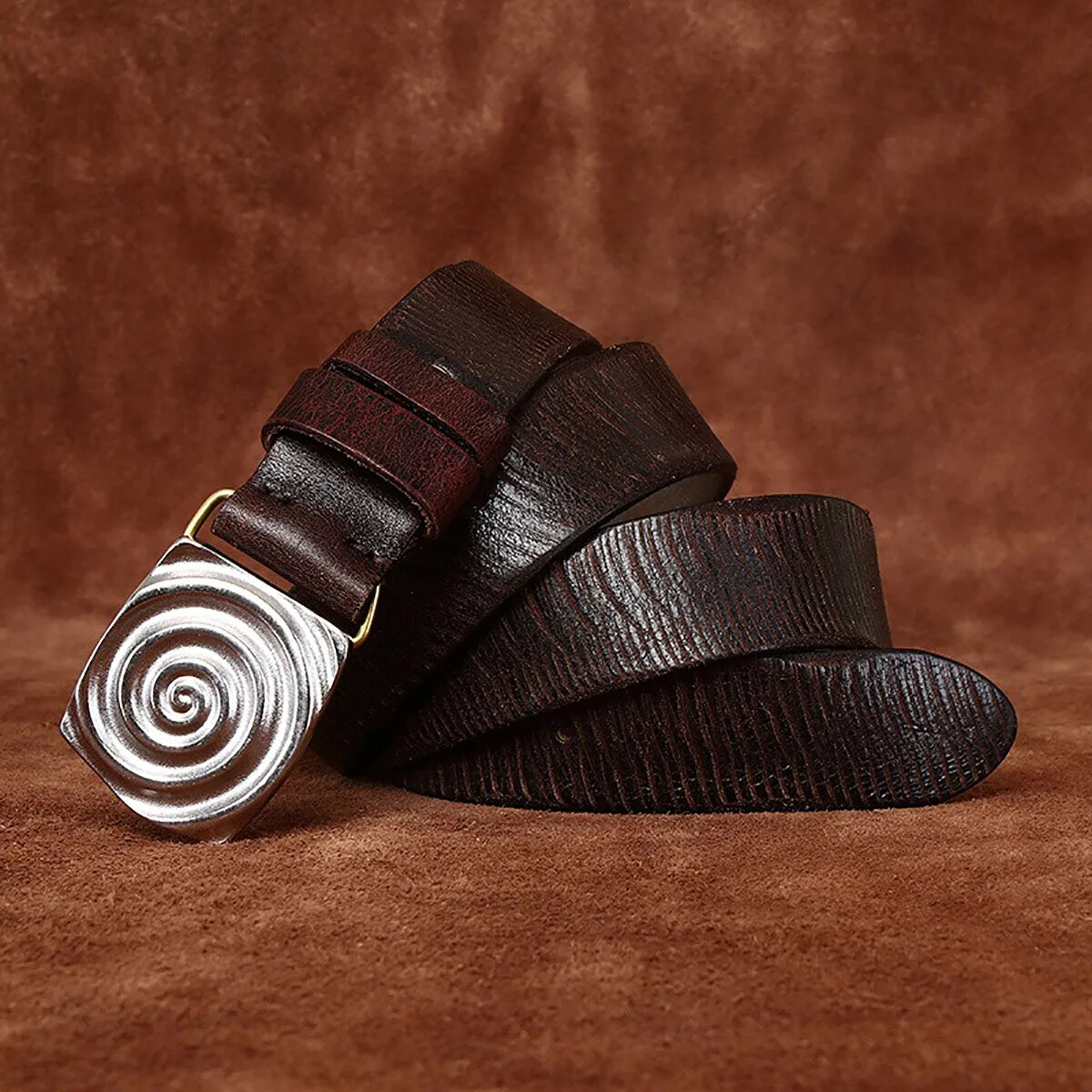 Retro Genuine Cowhide Leather Belt with 3.8cm Width Steel Buckle for Casual