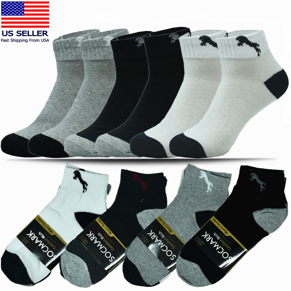 Men Ankle Low Cut Quarter Crew Athletic Sport Casual Socks Cotton 9-13