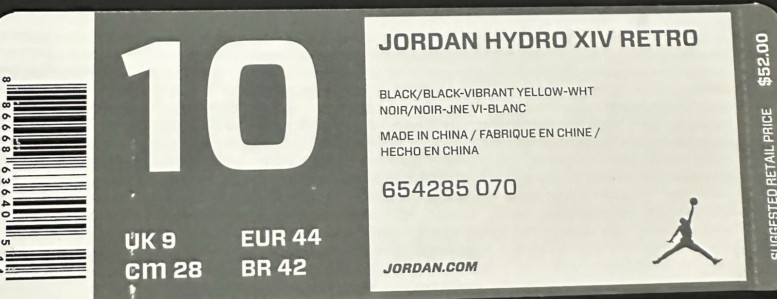 2014 JORDAN HYDRO XIV RETRO BLACK/VIBRANT YELLOW – NWB NEVER WORN SZ 10