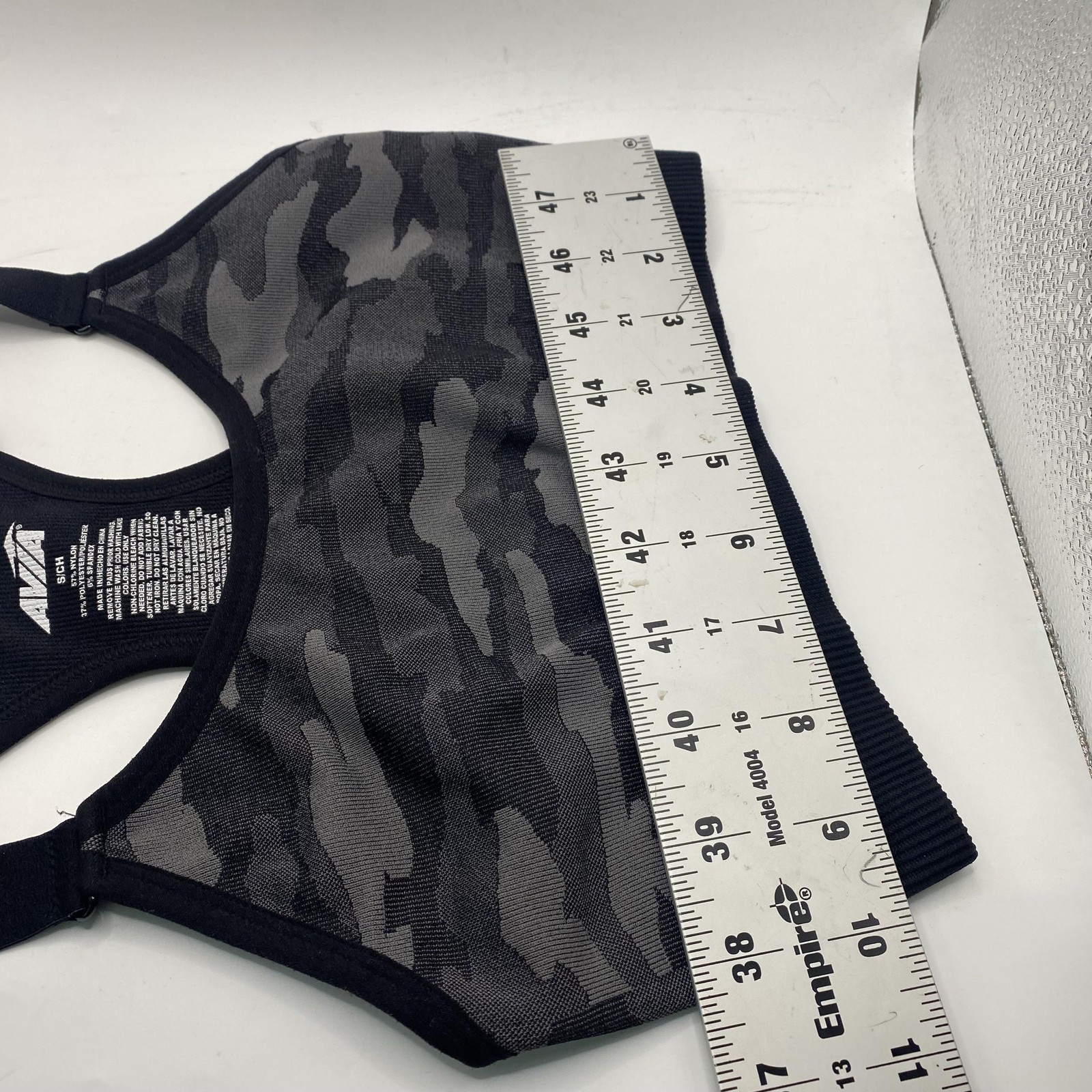 Avia Sports Bra Womens Small Gray Camo Seamless Racerback Adjustable Athletic