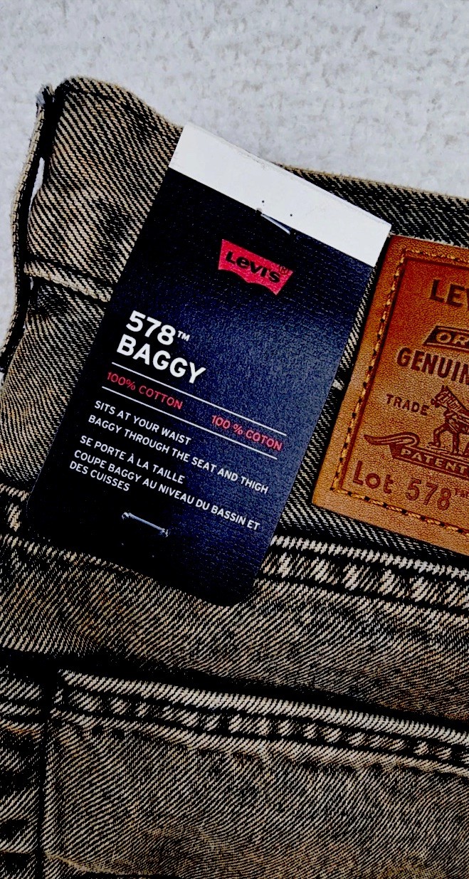 Levi’s 578 Mens Baggy Tapered Black Gray Denim Jeans All Sizes A4750-0029 Nwt
