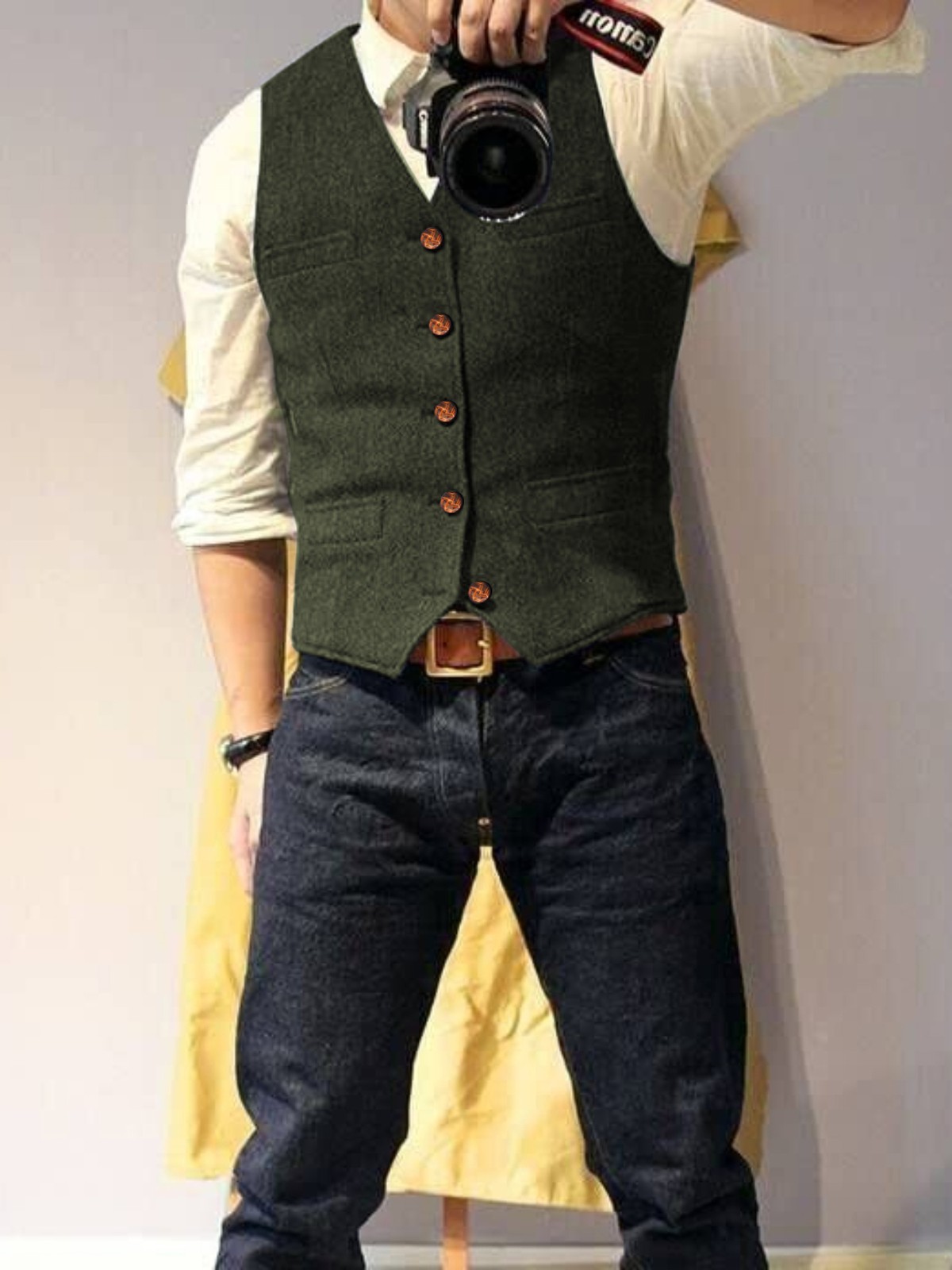 Mens Tweed Suit Vest Retro Herringbone Western Groom Formal Dress Waistcoat Vest
