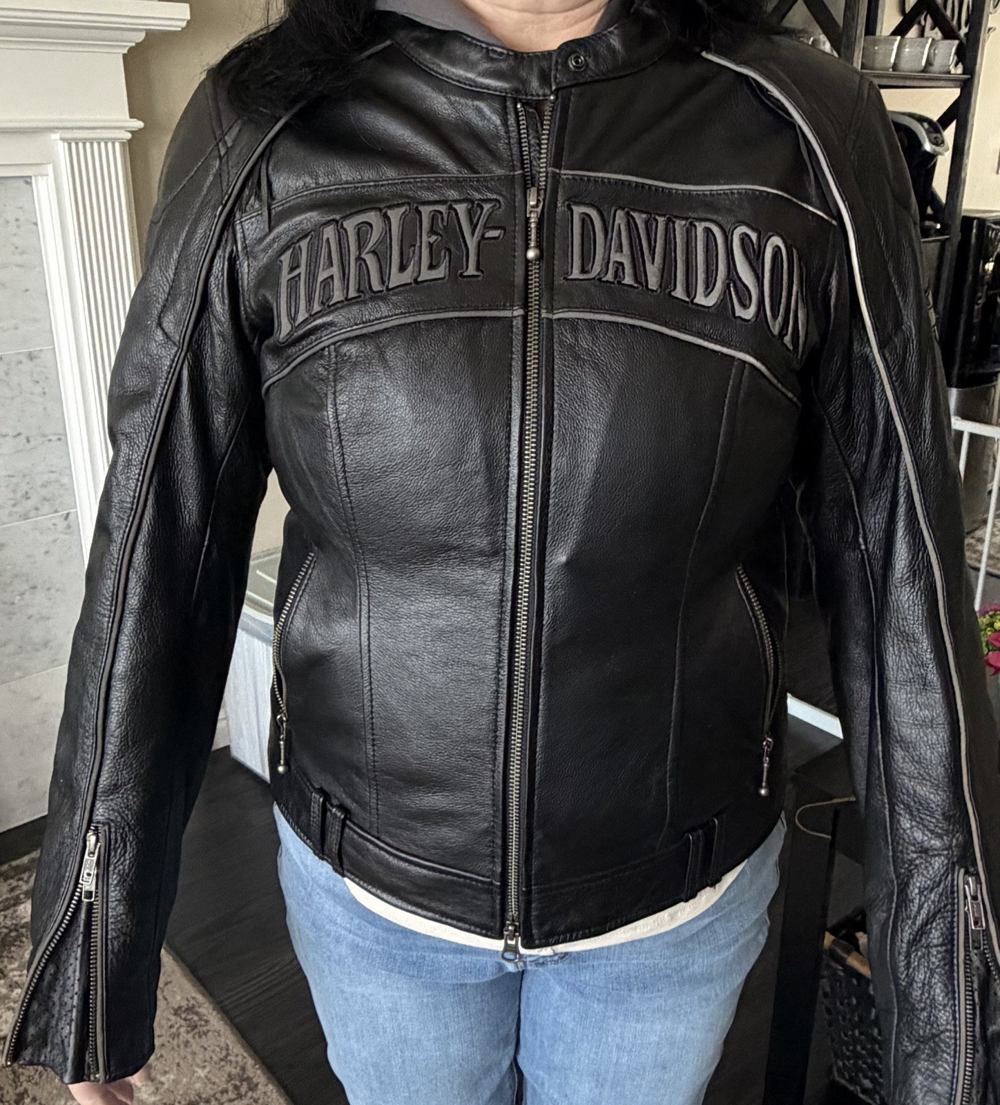 Harley-Davidson Women’s M Willie G Skull 3 in 1 Black Leather/ hoodie liner