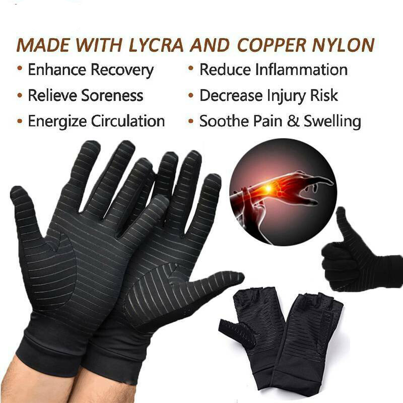 2 Pairs Copper Compression Gloves Finger Support Anti Arthritis Hand Pain Relief