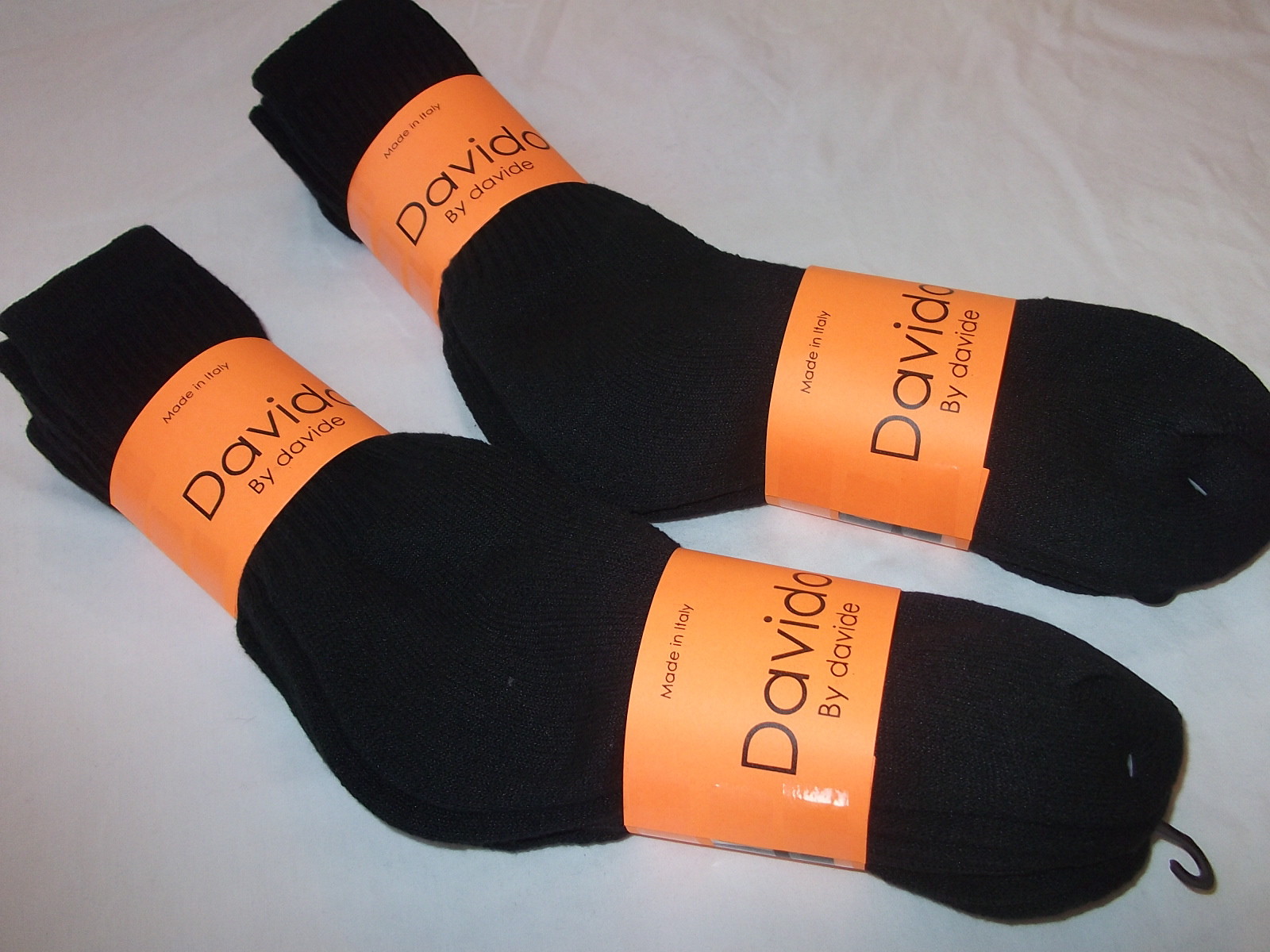 Davido Mens socks crew casual made in Italy 100% cotton 6 pack black