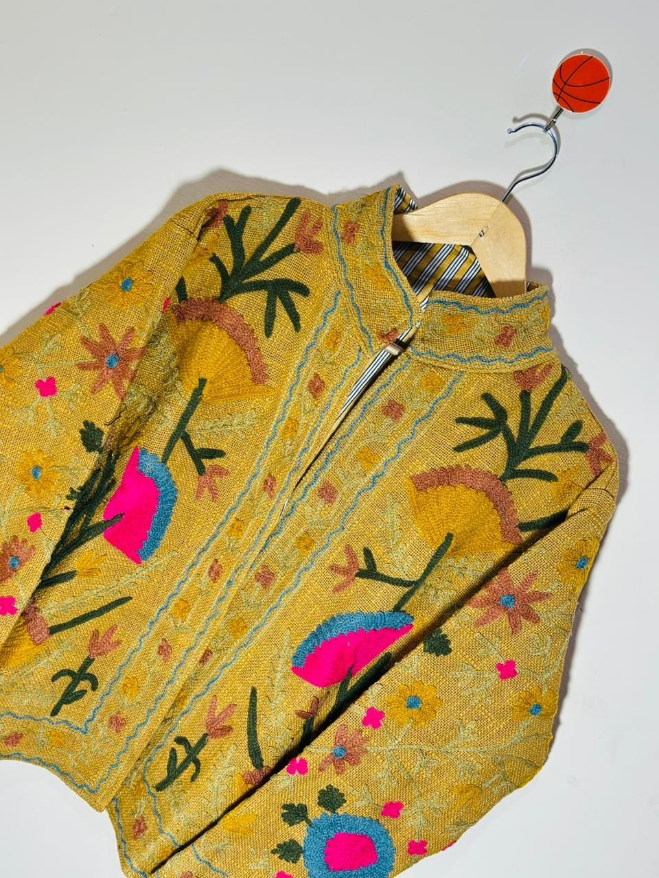 Yellow Floral Cotton Suzani Jacket Handmade Embroidered Festival Coat & Jackets