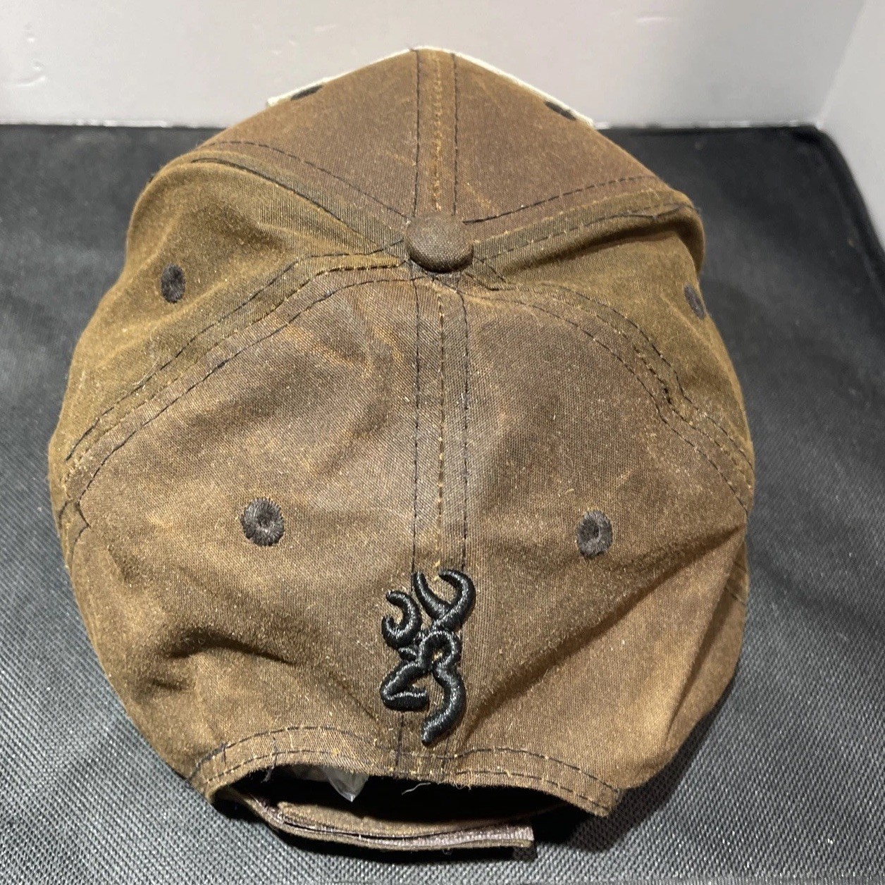 Browning Liberty Wax Cap Hat Mens Dk Brown Strap Back American Flag Hunting USA