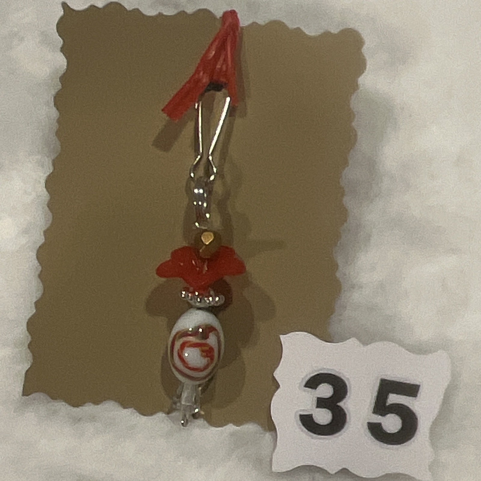 Red/Silver/White Beaded Metal/zipper pull