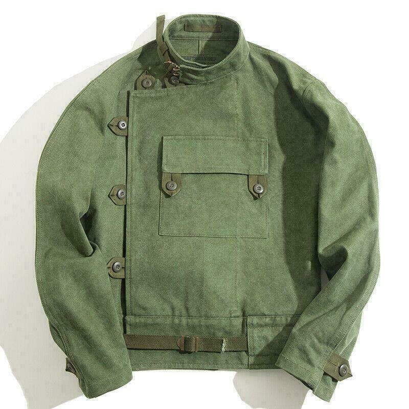 Vintage Swedish Motorcycle Jacket Men’s Workwear Green Loose Coat Belt Casual SZ
