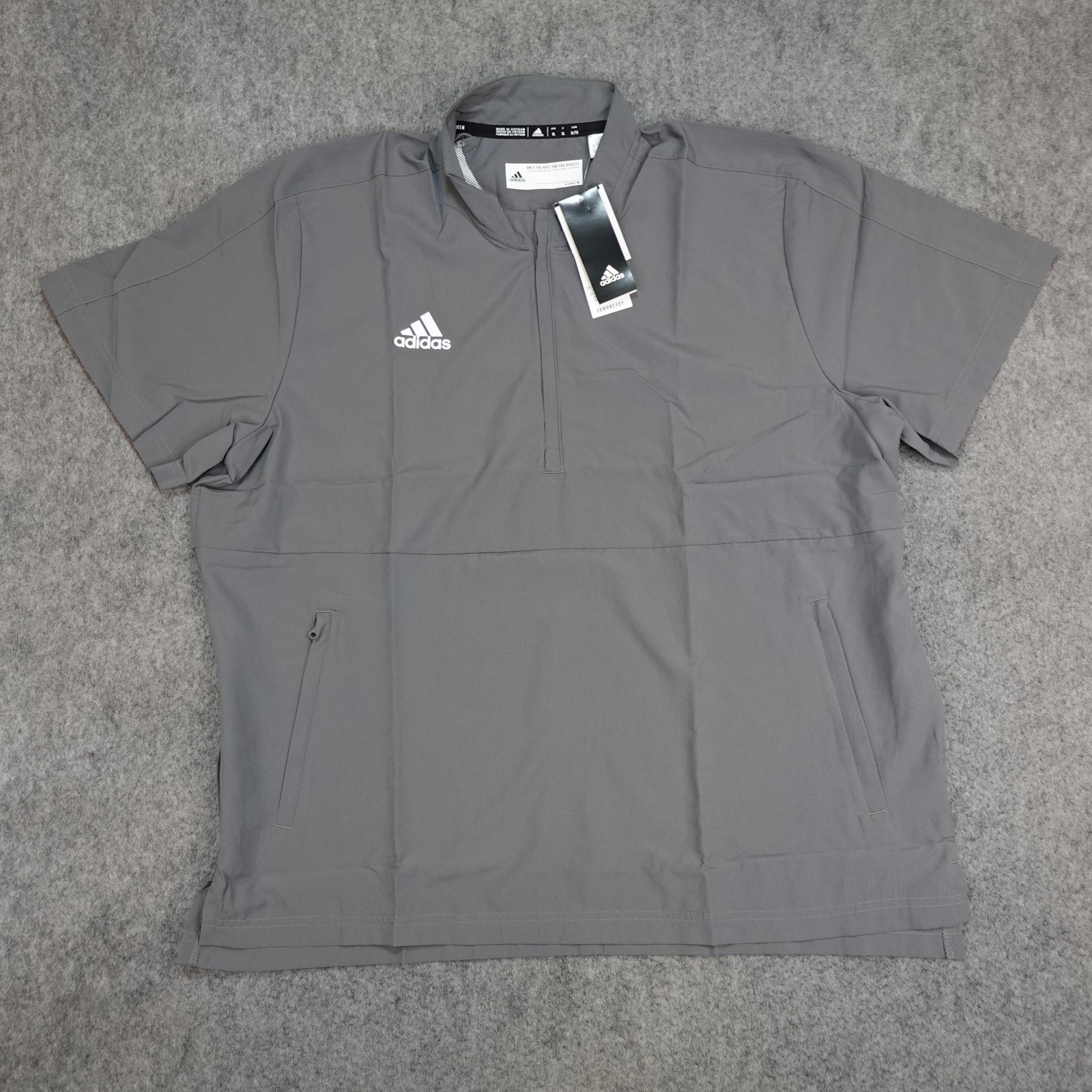Adidas Jacket Mens XL Grey 1/4 Zip Woven Pullover Wind Shirt Batting AEROREADY