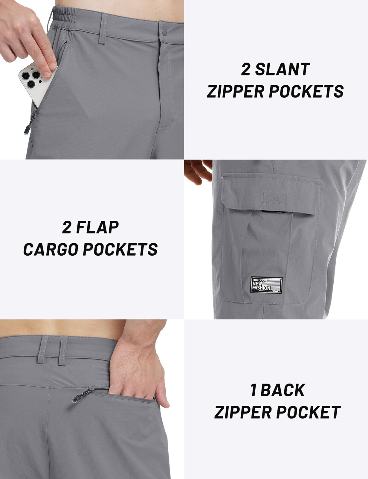 Mens Capri Pants Cargo Long Shorts Quick Drying Lightweight 3/4 Below Knee Pants
