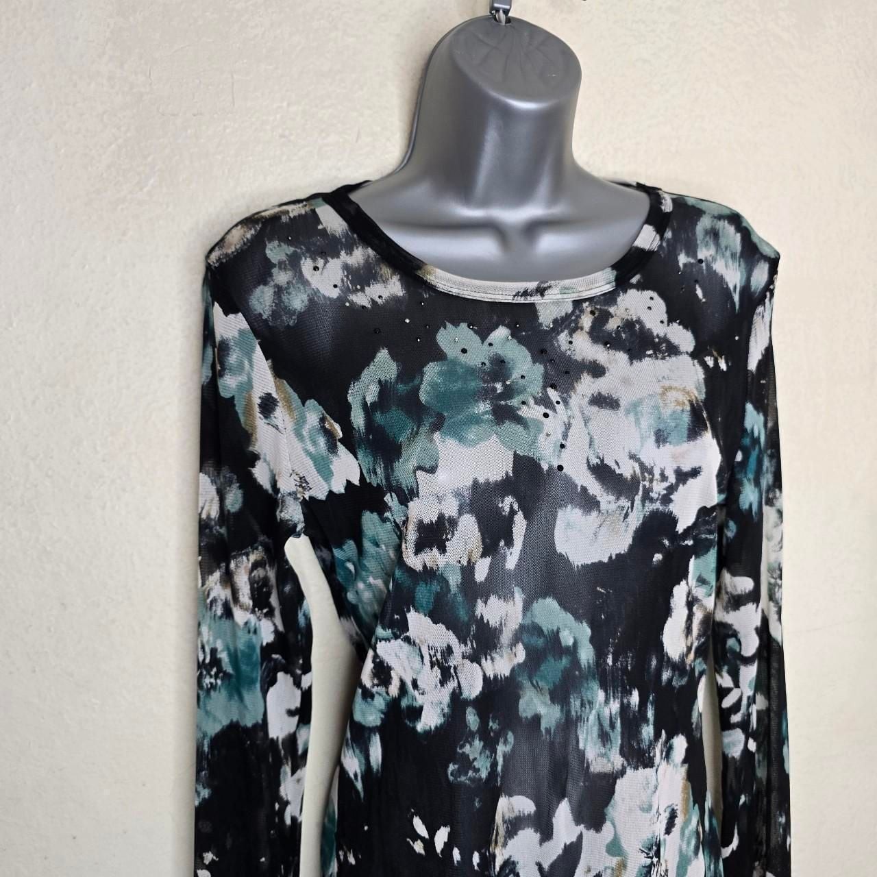 Karen Kane Abstract Floral Sheer Mesh Rhinestone Accent Top