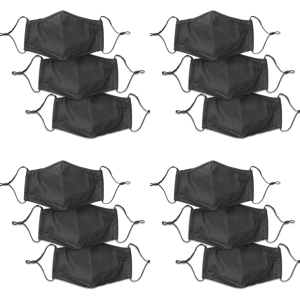 12-Pack Black Face Mask Reusable Washable Cover Masks Cloth Men Women